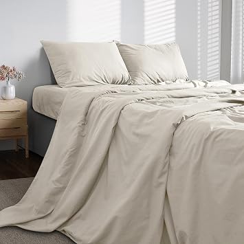 BIOWEAVES 100% Organic Washed Cotton Percale Weave Sheets Twin, GOTS Certified Sheets for Twin Size Bed, 17 Deep Pocket 3 Piece Set, Frozen Dew