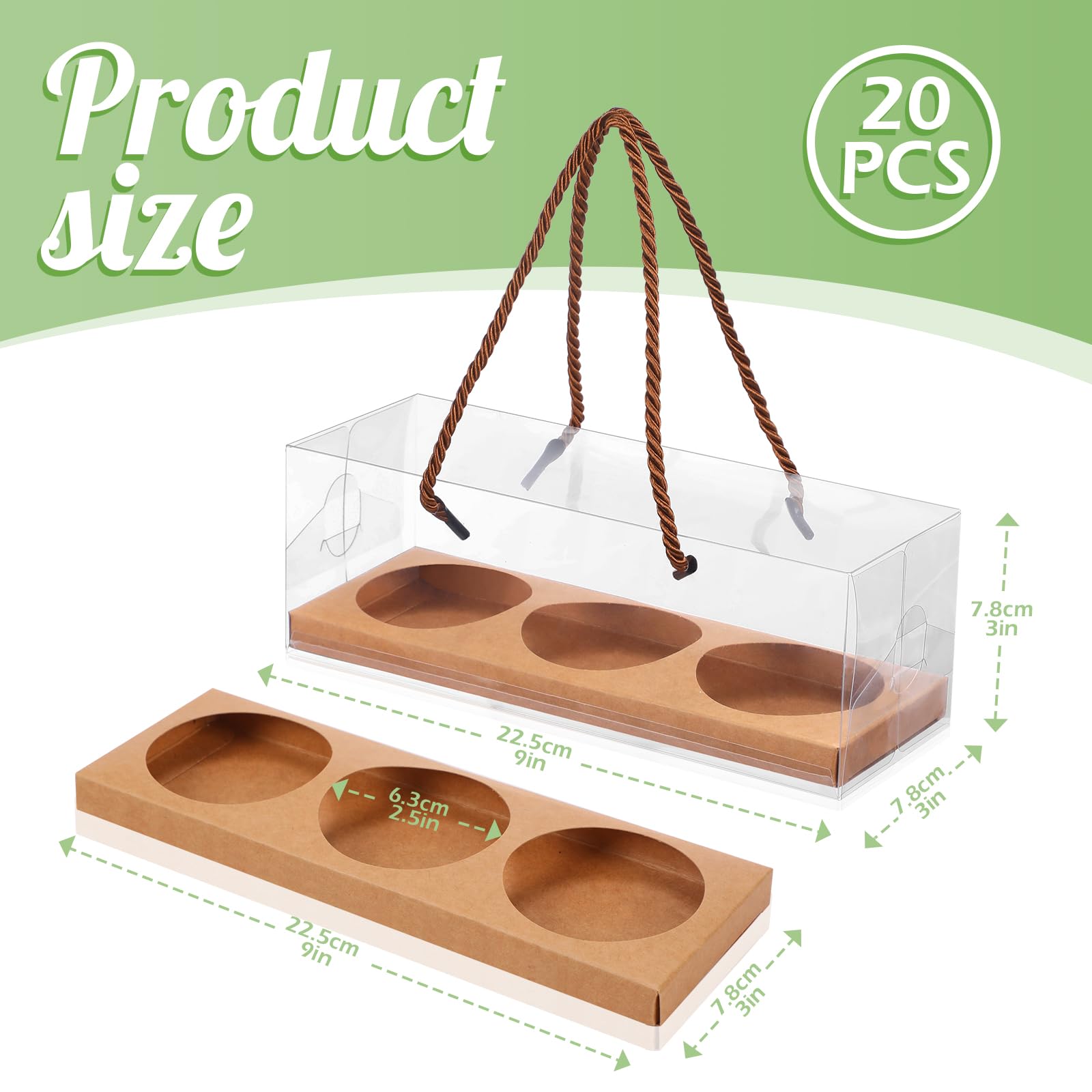 Brown Clear Cupcake Boxes - 20 Pack with Handles -2