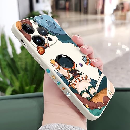 Miniatura 10 de Funda para iPhone 15 Pro, para iPhone 15 Pro, diseño de patrón creativo lateral de astronauta, silicona líquida a prueba de golpes, suave para niñas