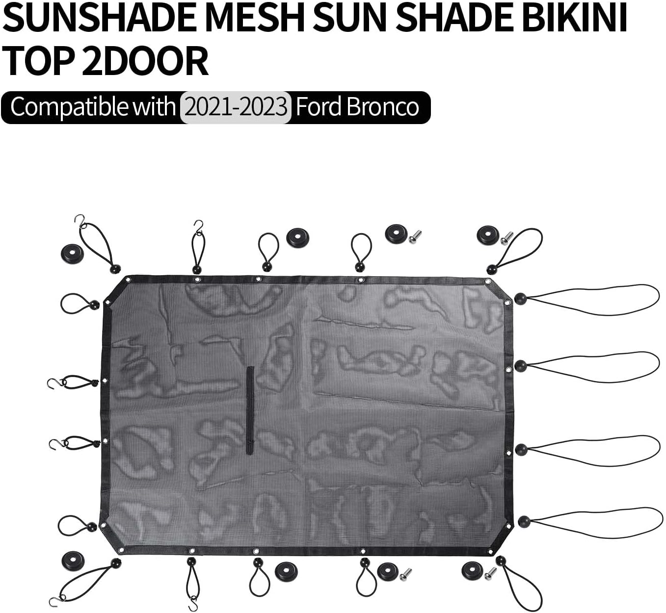 JWWY Sunshade Mesh Sun Shade Bikini Top Roof Sunblock Mesh Heat Shield Mesh for 2021-2024+ Ford Bronco Accessories Foldable Sun Shield Upgrade Reflective Polyester Cover Block Heat Block UV Rays 2Door
