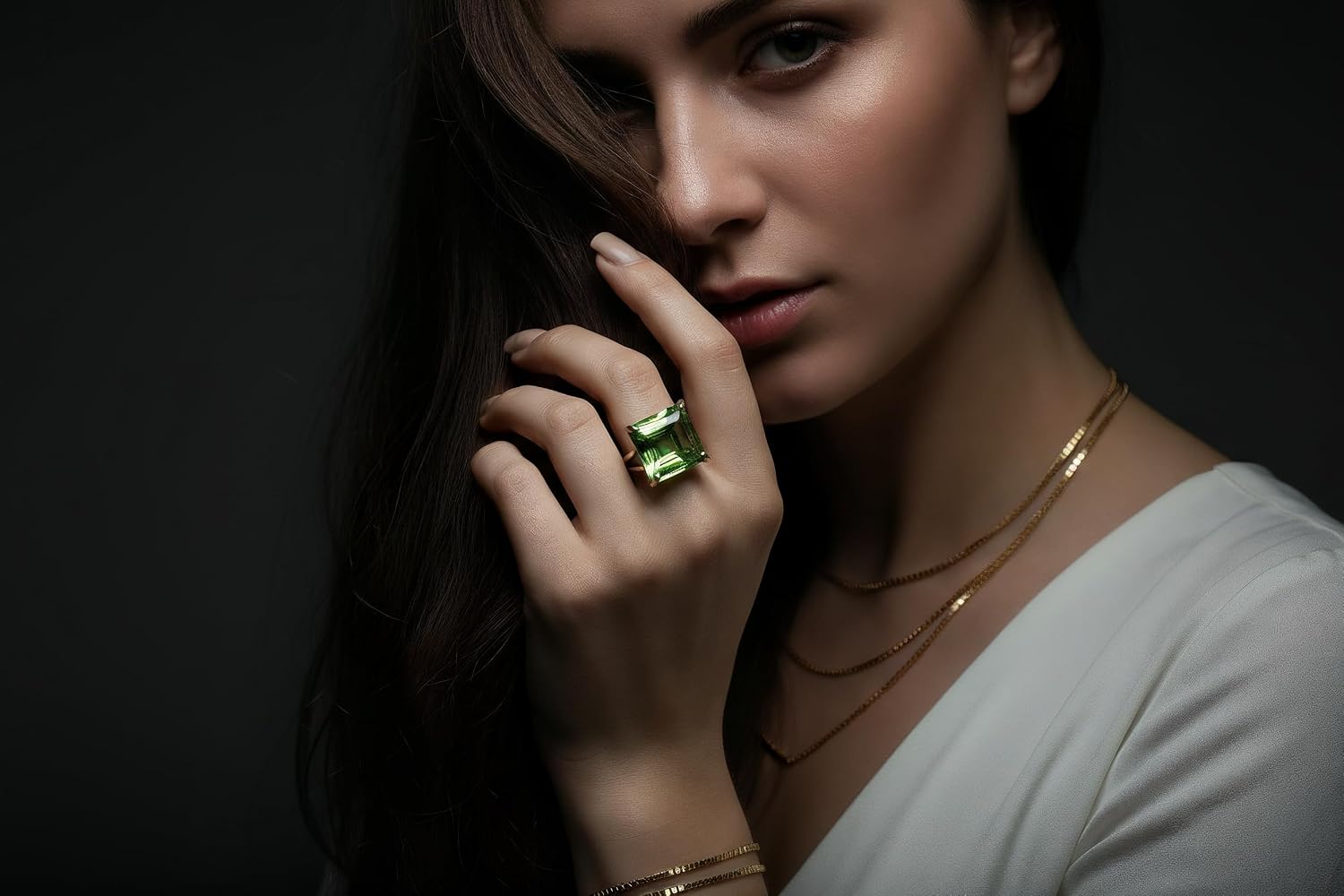Gold Statement Ring - Green Tourmaline Square Cut Gemstone - October Birthstone Vermeil Cocktail Solitaire Design