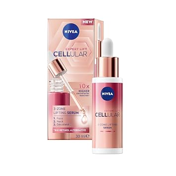 NIVEA Cellular Expert Lift 3Zone Facial Serum, AntiAging Care with Bakuchiol Advanced Formula Lightweight Cosmetic Skin Care Serum, 1.01 oz