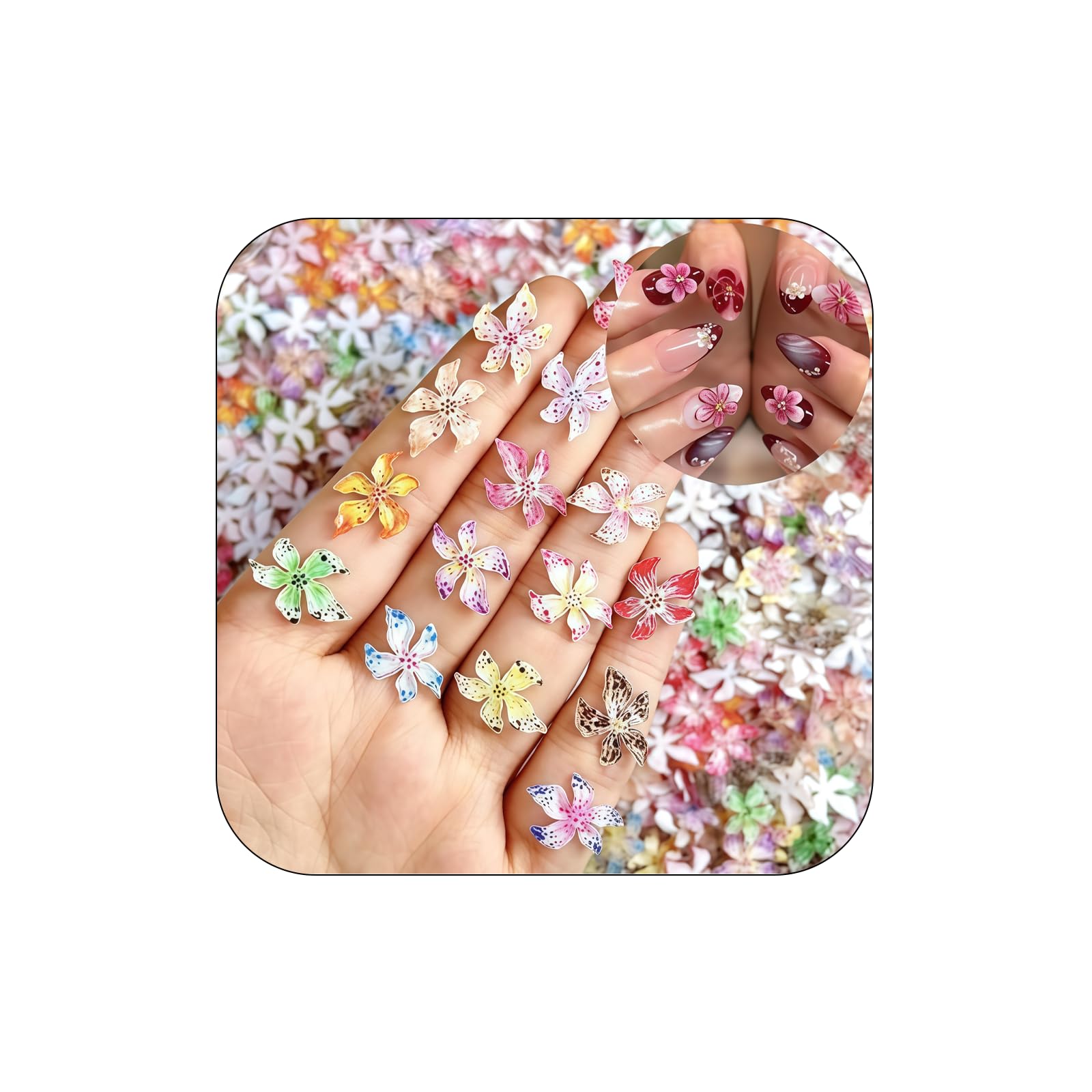 50 Pezzi Set di Charms per Unghie 3D Fiorite, Accessori per Nail Art Colorati, Charms per Unghie e Arte delle Unghie, Perfetto per Nailart, Decorazione Manicure e Design Unghie Fai-da-te