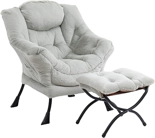 Silla Lazy con otomana, silla moderna con reposapiés plegable, silla de acento de salón, cómoda silla de lectura (verde felpa)