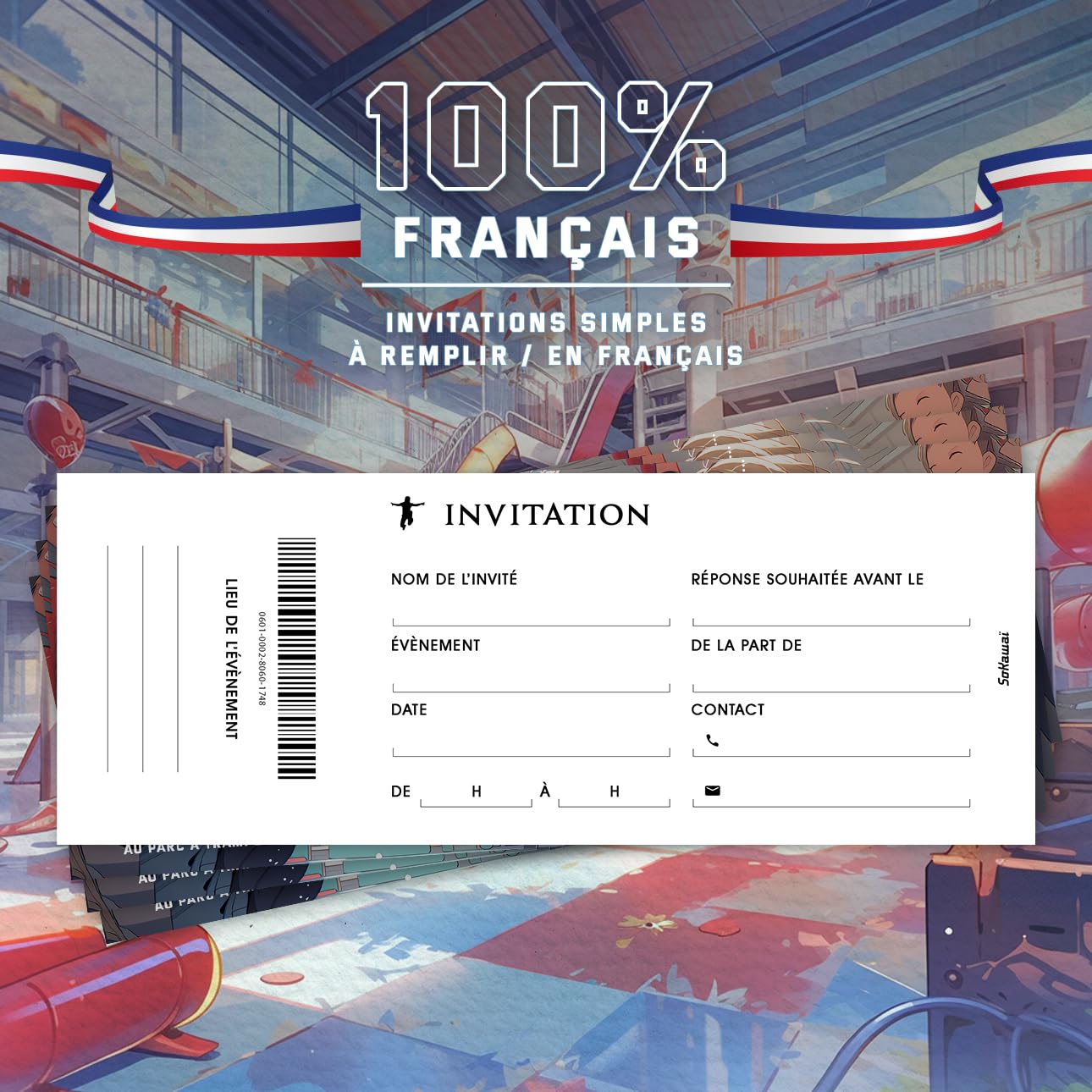 Invitations Anniversaire Parc à Trampolines - Lot De 12 Cartes Ticket Design Moderne, Imprimées En France