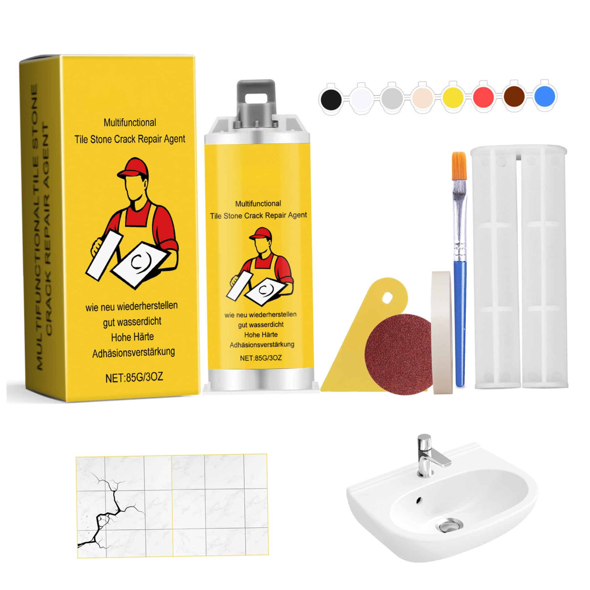 Azidweryq Yellow Tile Repair Kit, Waterproof & Long-Lasting Tub Repair Kit, Multifunctional & Easy To Operate Home Essentials For Cracks, Holes, Chips, Scratches, Dents Porcelain