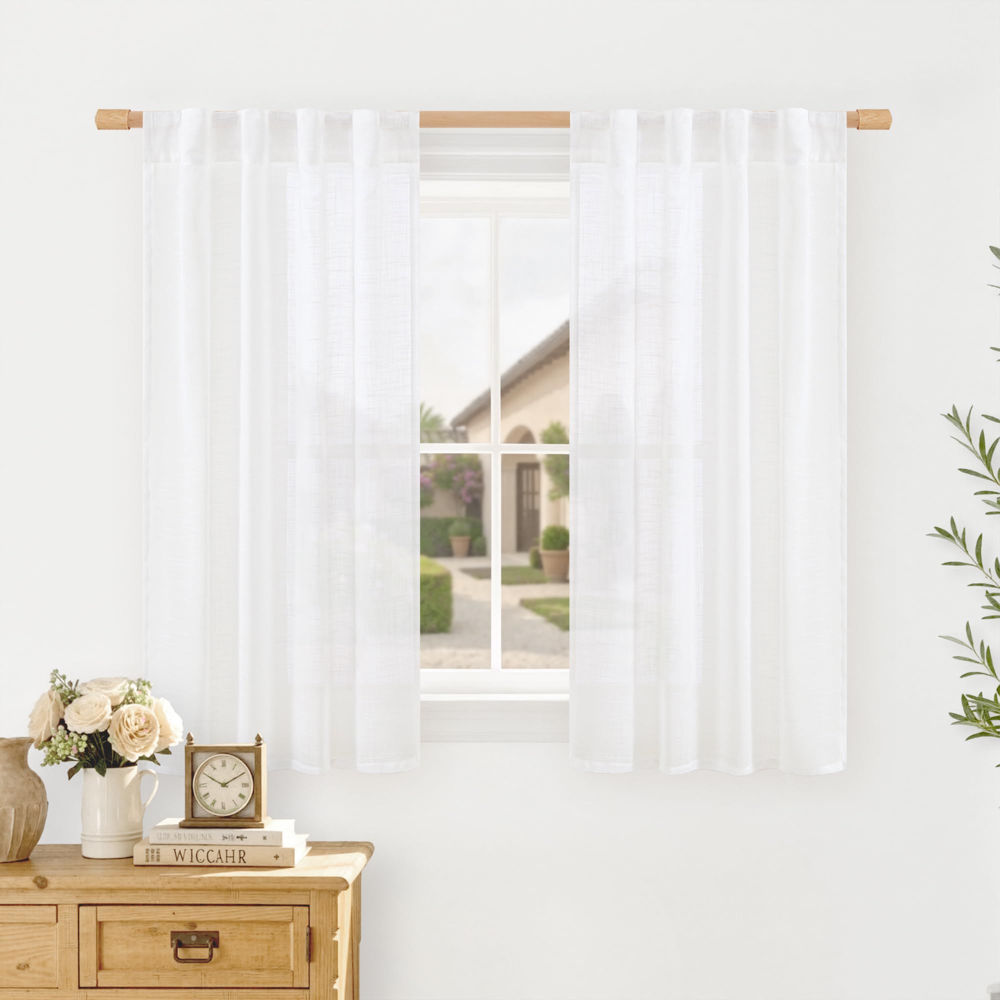 LAMIT Natural Linen Semi Sheer Curtains 84 Inches Long 2 Panels, Living Room Linen Textured Light Filtering Drapes Back Tab and Rod Pocket Neutral Window Panels for Bedroom/Sliding Door, 52 x 84 Inch — view 29