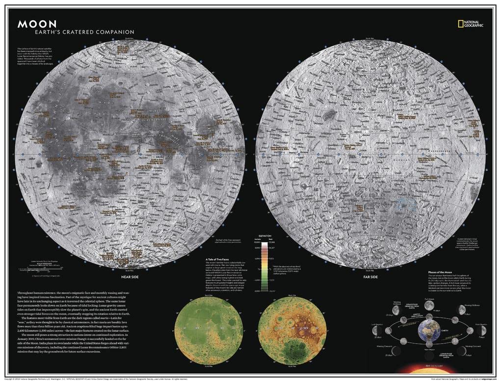 National Geographic Maps: Moon Wall Map - Compact - 54 X 41 Cm - Art Quality Print On Polypropylene