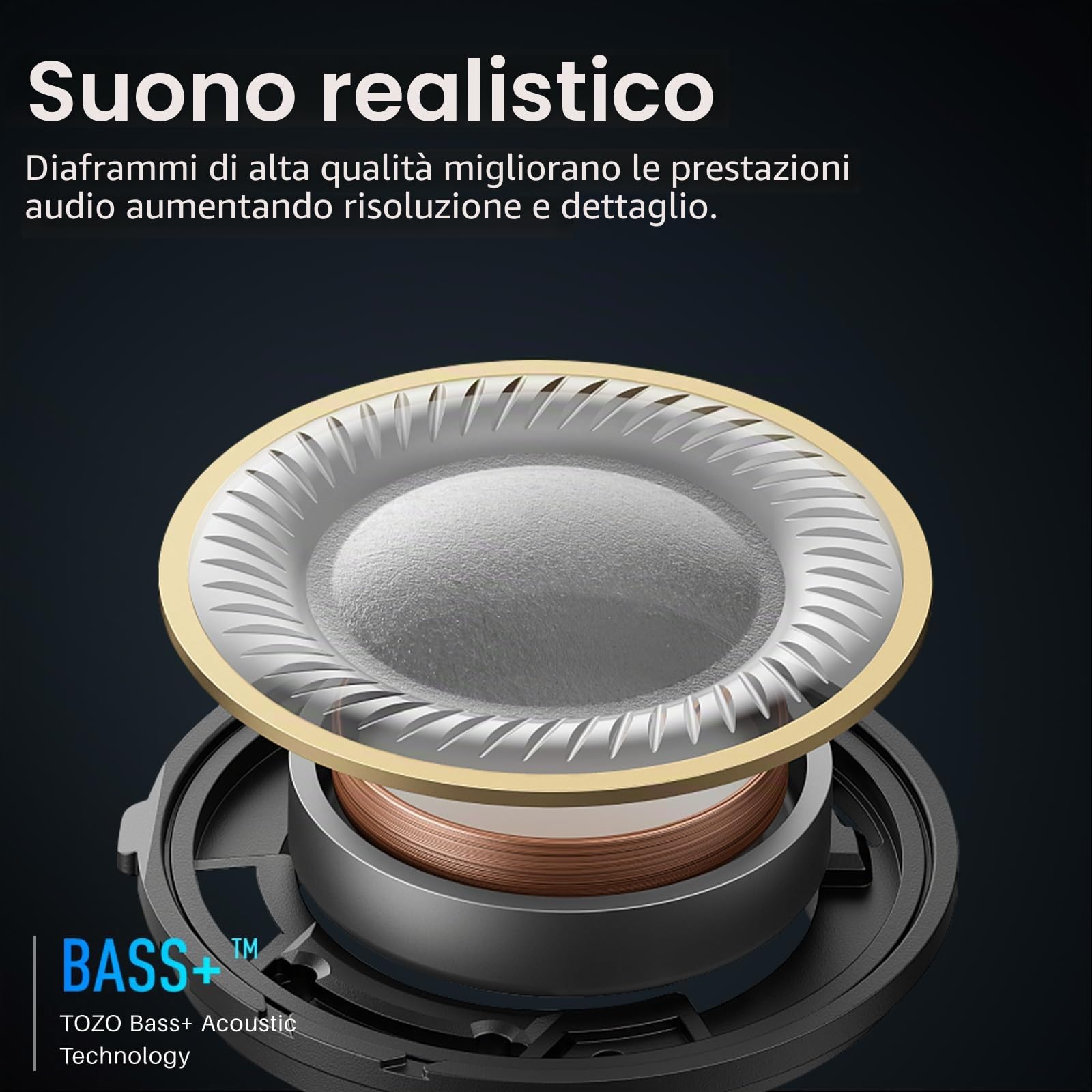TOZO A1 Cuffie Bluetooth 5.3 con ORIGX Acustica 32 Ore Riproduzione EQ Regolazione Ultraleggero USB Tipo C IPX5 Nero