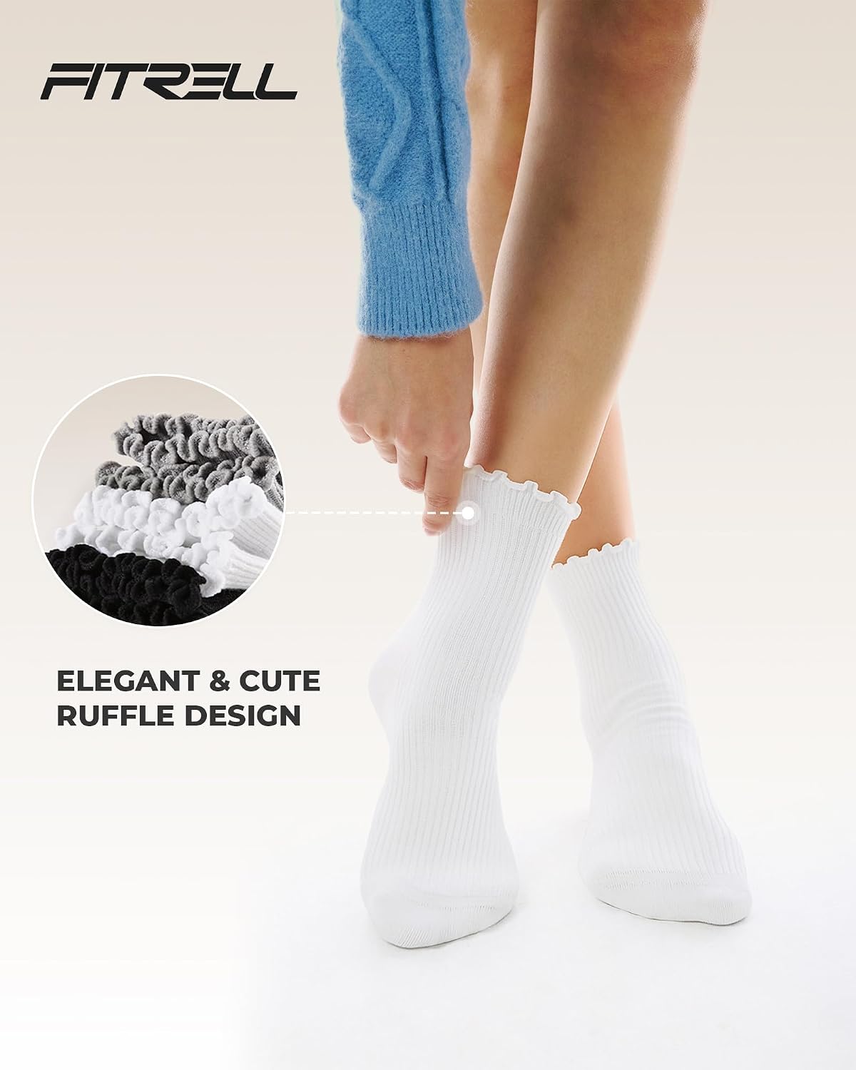 FITRELL 6 Pairs Ruffle Socks, Womens Soft Breathable Cute Lettuce Ankle Crew Frilly Socks image 4
