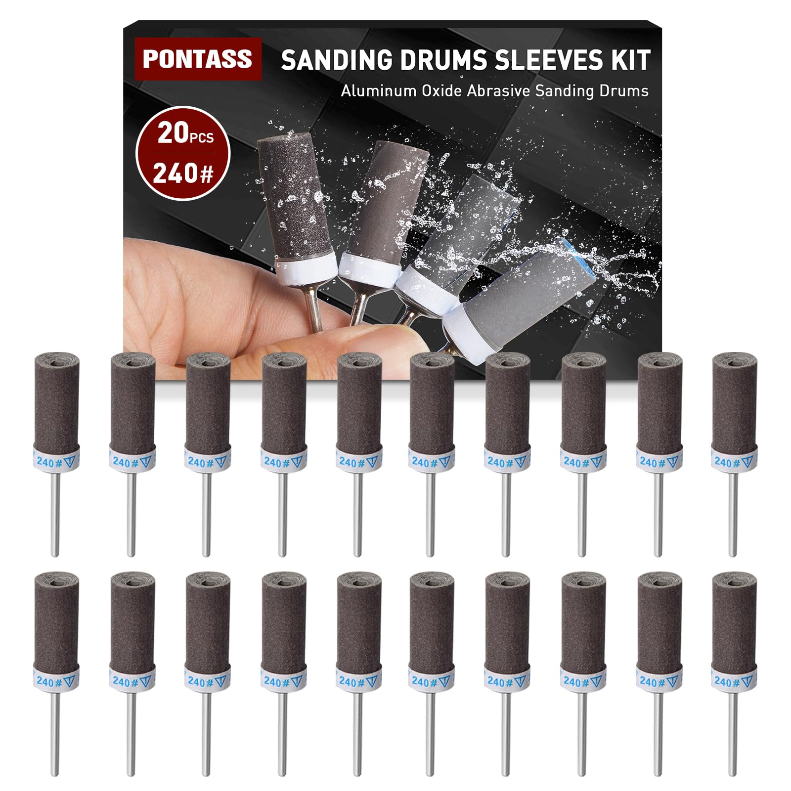 20pcs 240 Grits Sanding Drums Sandpaper Sticks Set including 1/8"(3mm) Shank for Dremel Rotary Tool Aluminum Oxide Sanding Bits kit Meet More Needs for Metal Rust Removal/Jade Polishing/Stone Grinding