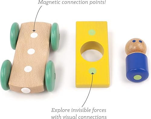 Miniatura 5 de Juego de bloques de construcción Tegu Magnetic Racer de 3 piezas, parte superior grande amarilla