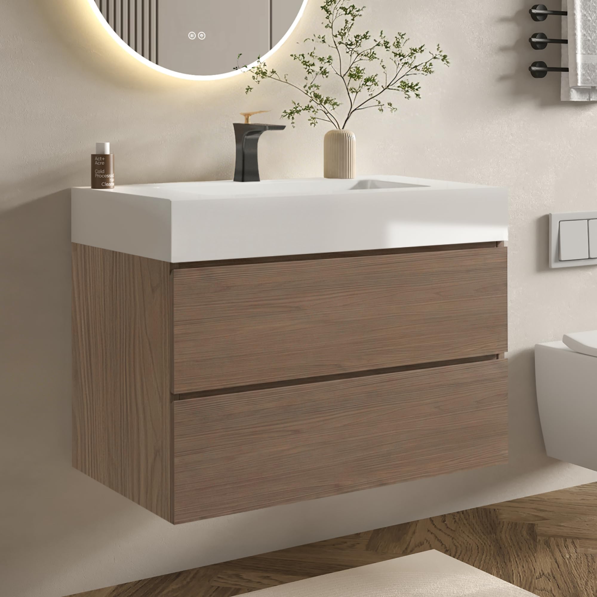 Pre-Assembled 30 Inch Bathroom Vanity Walnut Brown