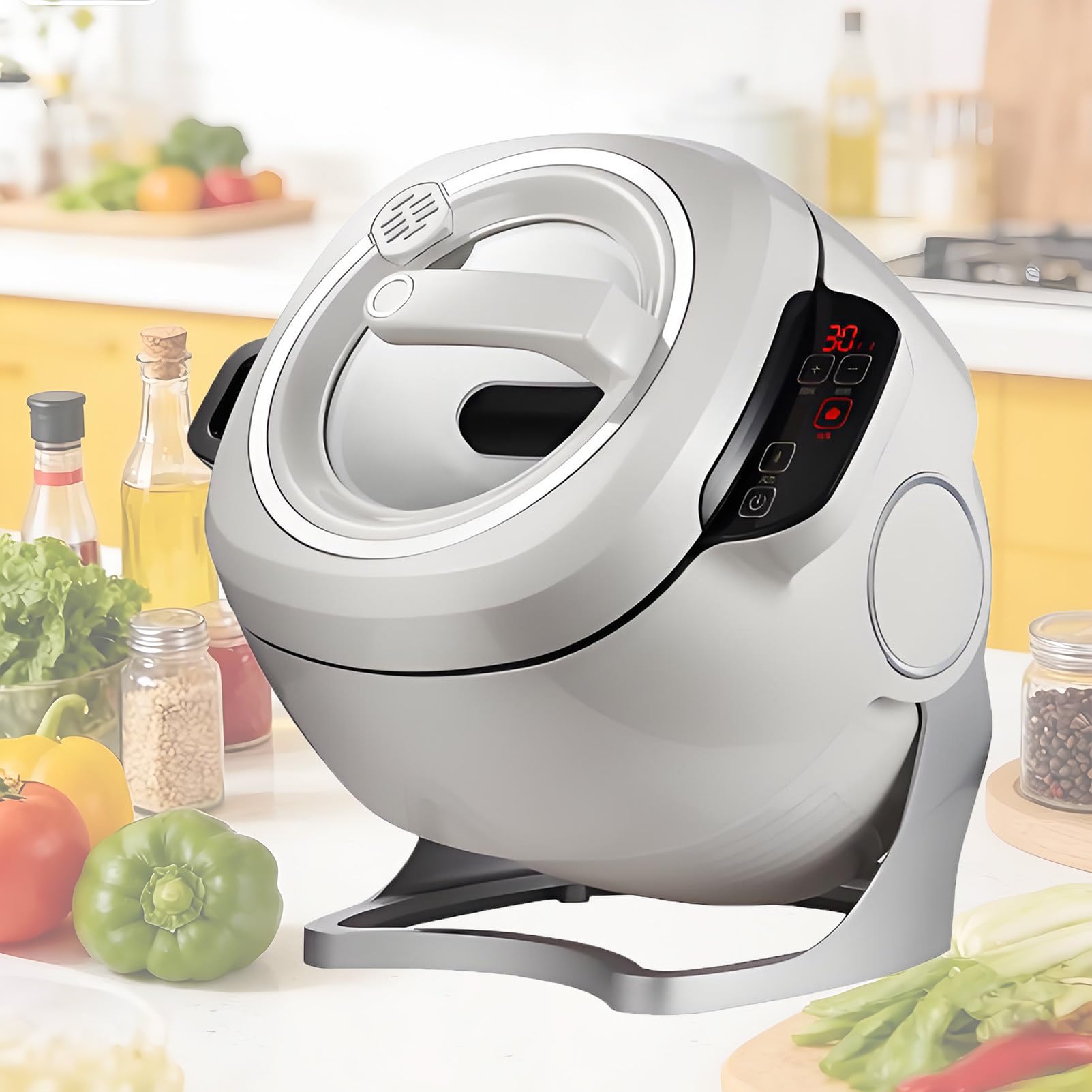 EpyGnom Portable Multi-Function Stir Fry Cooker, 6L Automatic Cooking Machine, Commercial Food Processor, 360° Rotating Heating Pot Stirrer for Stir Frying, Soup, Rice 220V/2000W