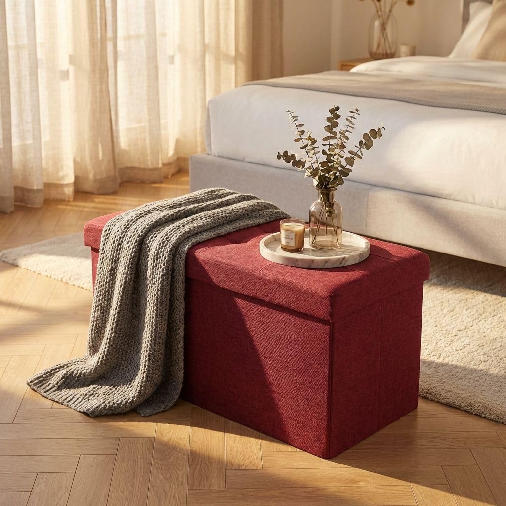 milani home - pouf contenitore rettangolare, tessuto, seduta contenitore poggiapiedi, rosso, 76 x 38 x 38 cm