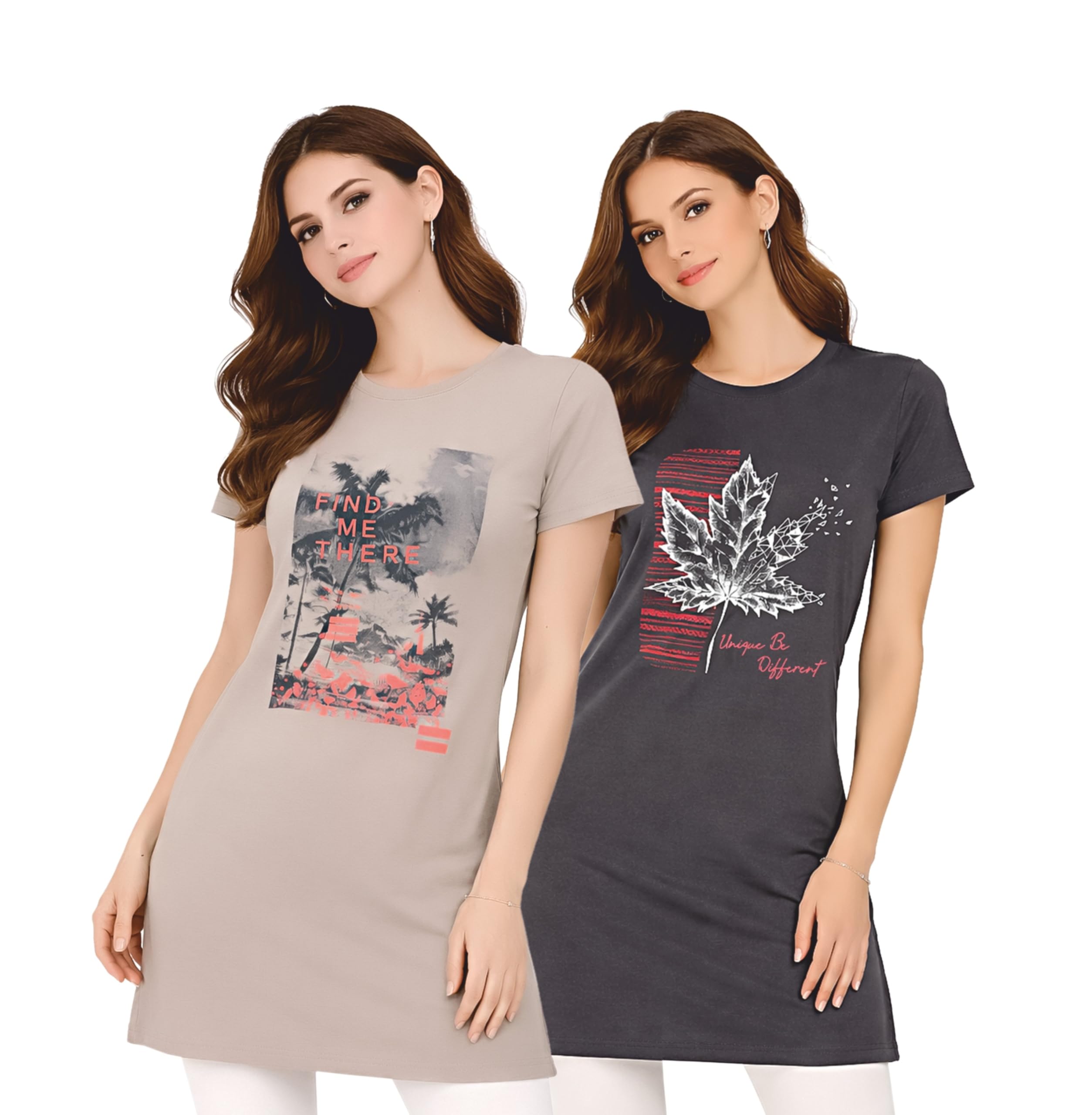 Women Long T Shirt Pack of 2 – Longline Tee Top, Soft Breathable Oversized T Shirt, Short Sleeve Long Top-picture-25