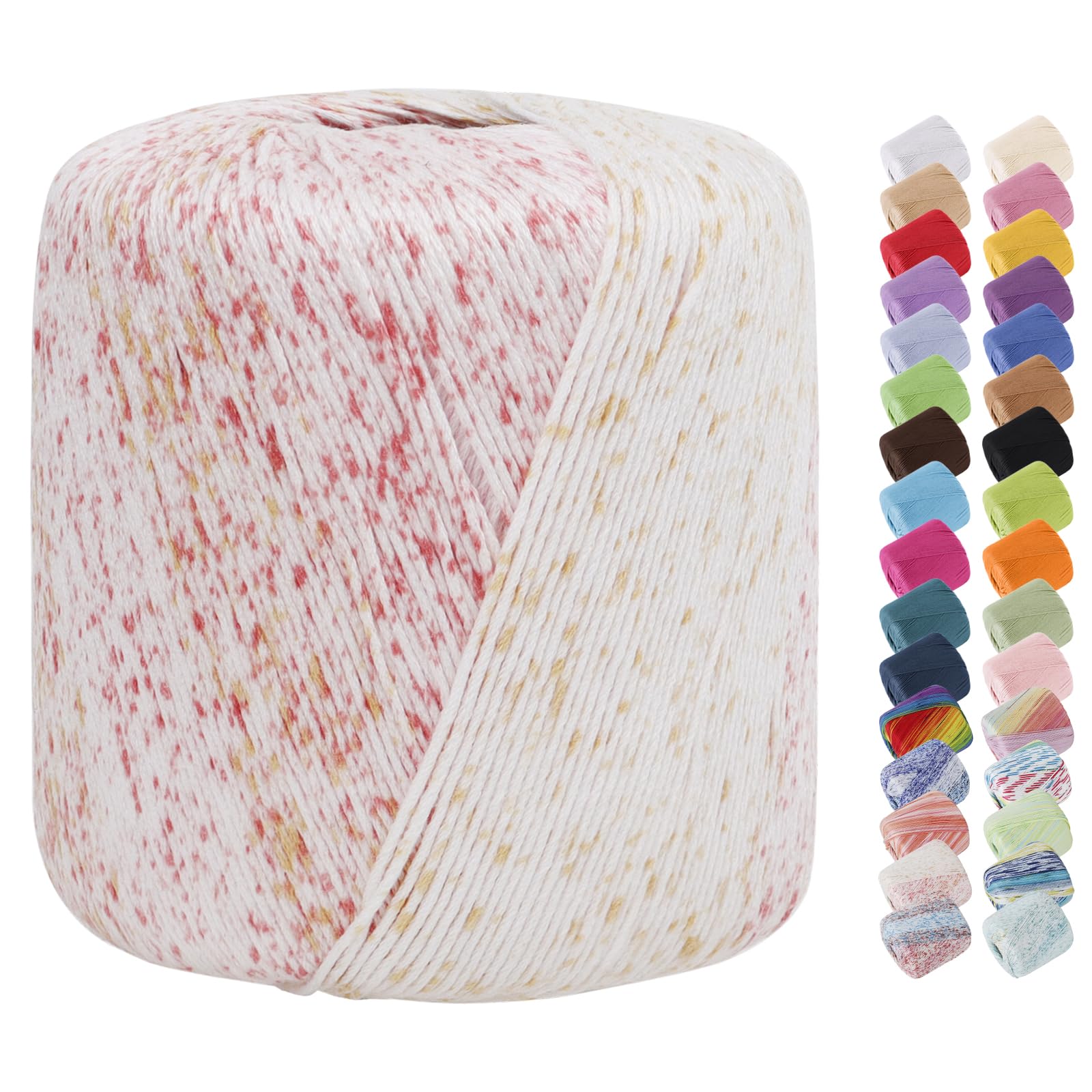 Uiopa Variegated Cotton Crochet Yarn 1mm x 125m, 8-Ply Multicoloured Cotton Yarn for Crochet, Hand Knitting Yarn Crochet Thread for Shawls, Hats, Doilies, Decoration, DIY Crafts
