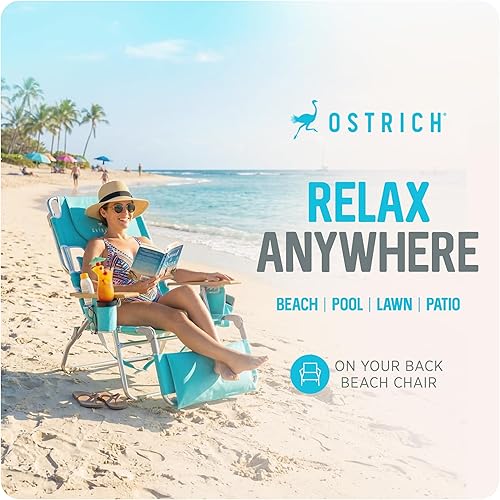 Miniatura 4 de Ostrich Deluxe Silla reclinable de salón, Silla plegable al aire libre para playa 3 en 1, Aqua - Silla portátil resistente para césped, piscina