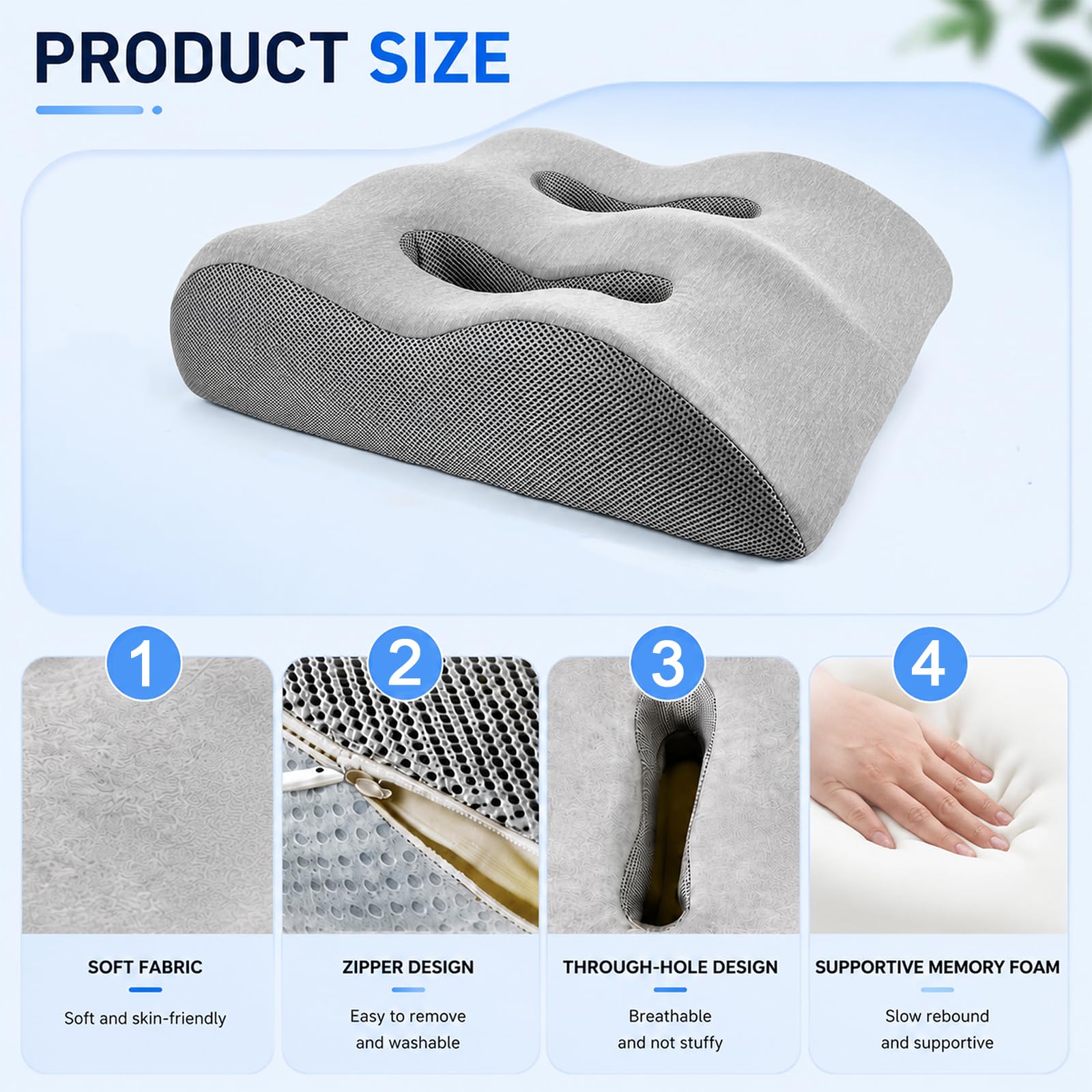 Venenkissen Beinhochlagerungskissen, Kissen Beine Hochlagern Memory-Schaum, Beinkissen Ergonomisches zur Förderung der Durchblutung (Hellgrau, 54 * 43 * 15CM)