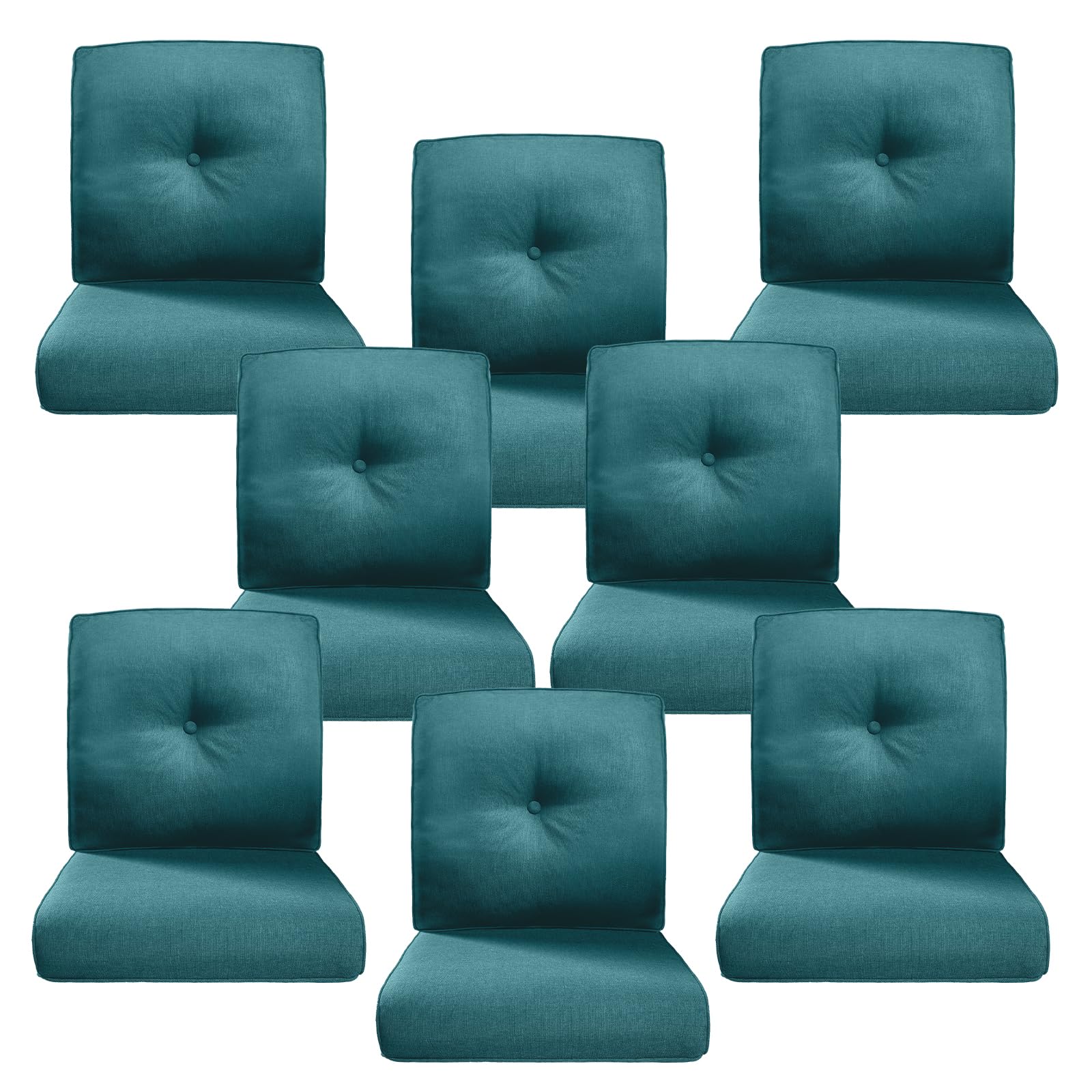 Luxury 4" Thick Outdoor Cushion Set of 8 - 22x24 Patio Furniture Cushions with 28D High-Density Foam, Water-Resistant &amp; Fade-Resistant Fabric, Removable Covers for Patio Furniture Sofa -Peacock Blue