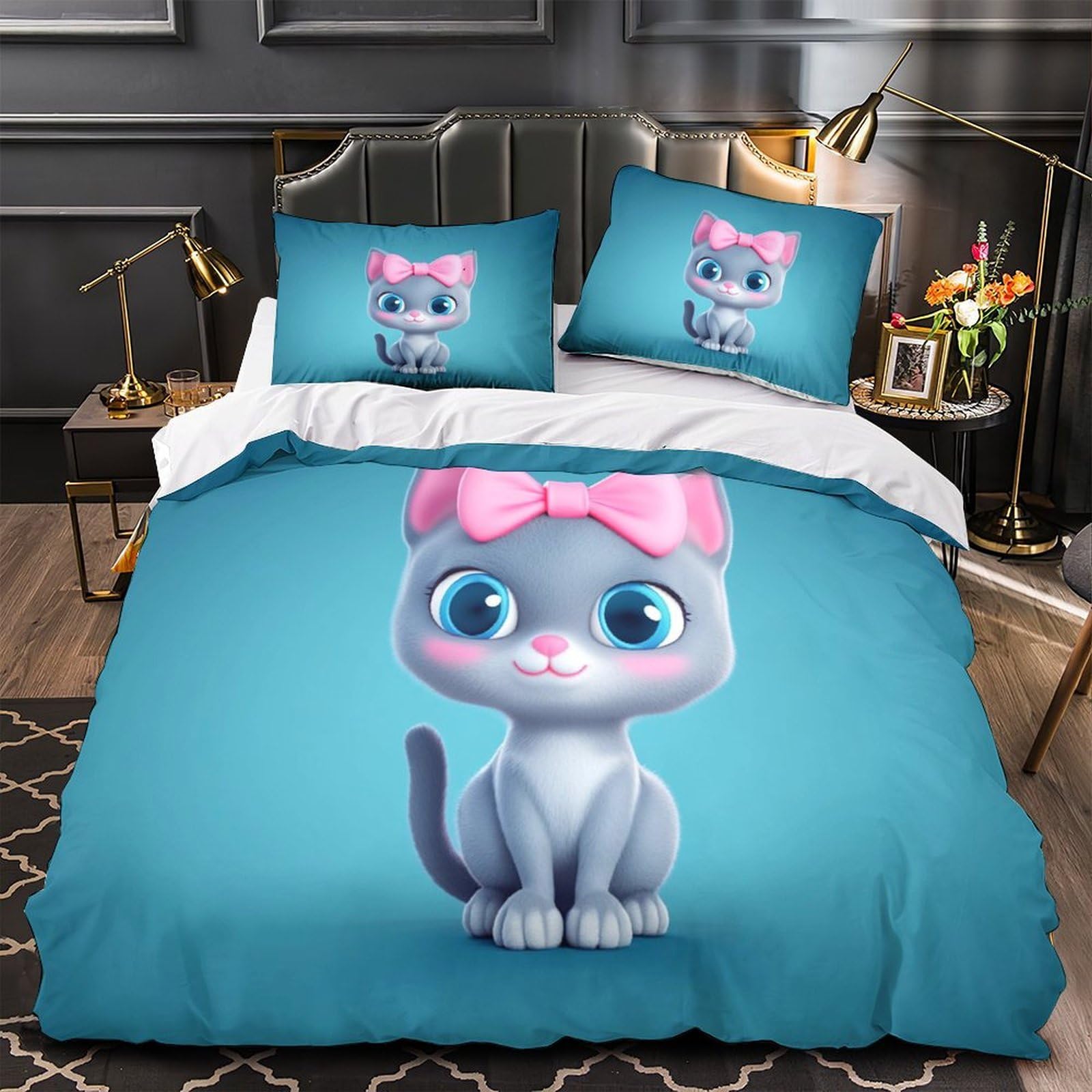 Parure de couette chaton mignon 3D douce comme une peluche pour des nuits magiques