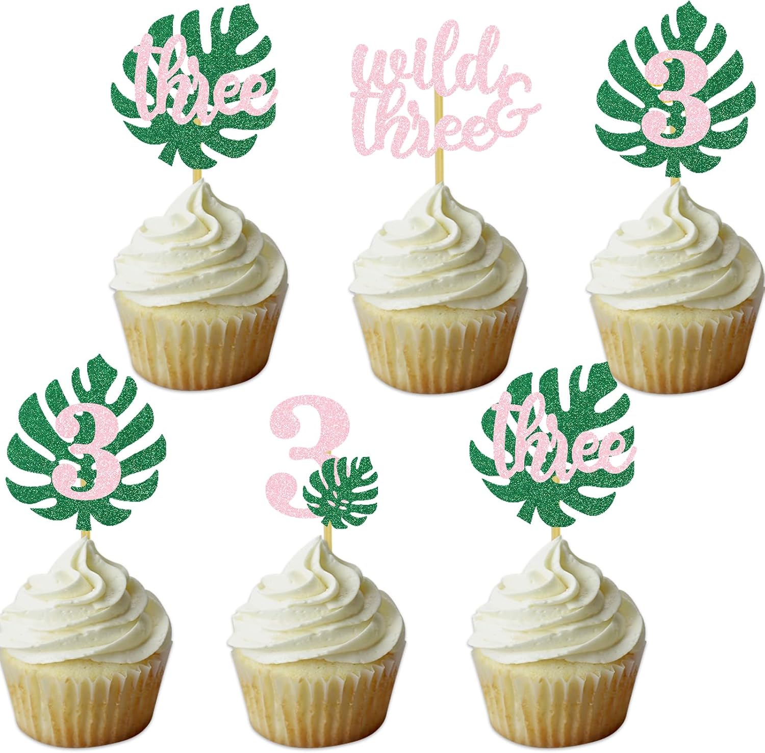Safari Wild One Cupcake Topper Girls 1st Tropical Leaf Birthday Party Jungle Animals Decorations Pink 1
