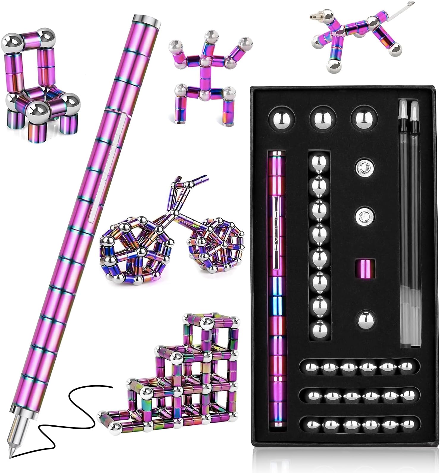 MachoHome Fidget Pen Gifts Magnetic Pen Fidget Toys for Adults Teenage Girls Boys Adults,Toy Pen Decompression Toy Magnet Pen,Multifunctional Deformable Magnet Writing Pen(Colorful Big Set)