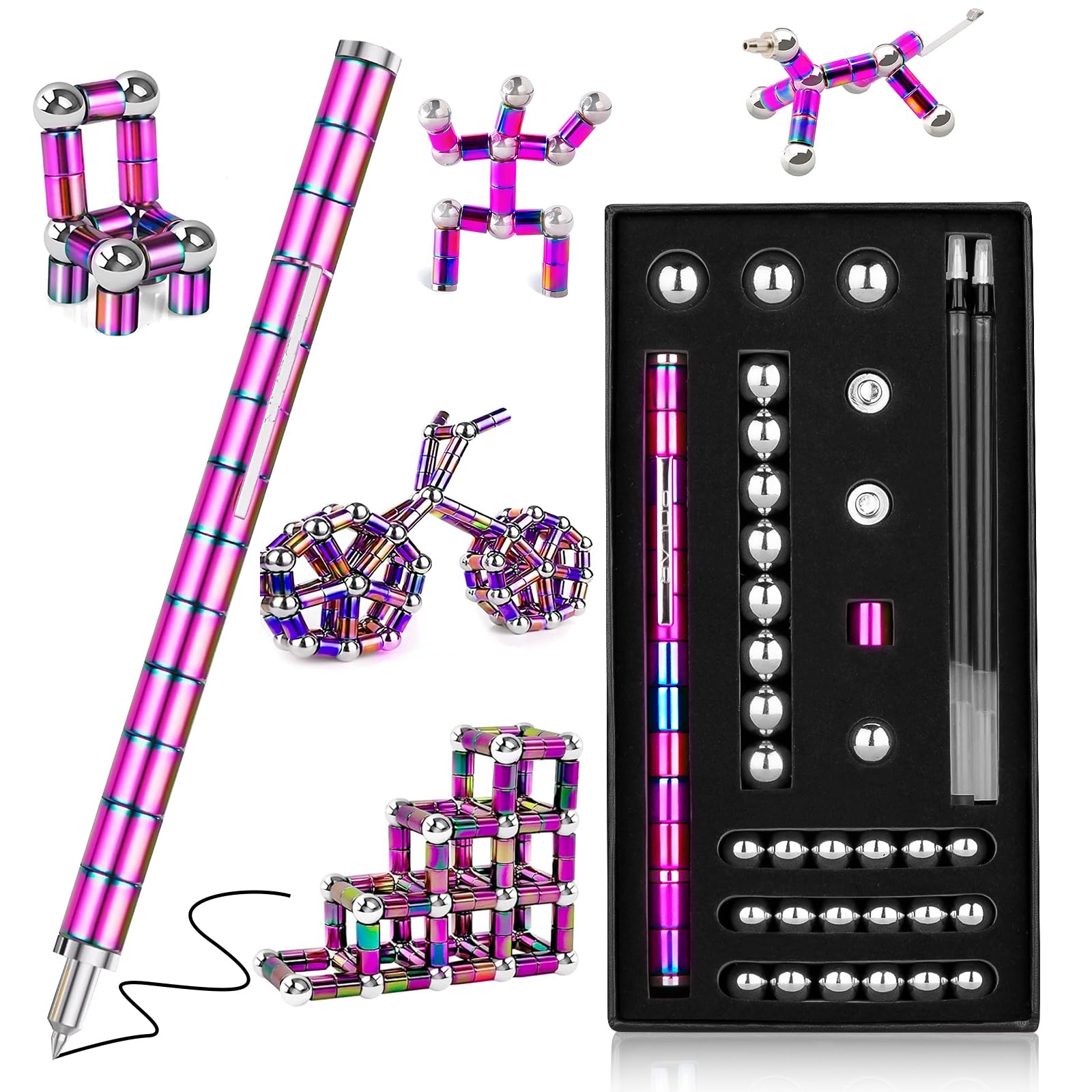Fidget Pen Gifts Magnetic Pen Fidget Toys for Adults Teenage Girls Boys Adults,Toy Pen Decompression Toy Magnet Pen,Multifunctional Deformable Magnet Writing Pen(Colorful Big Set)