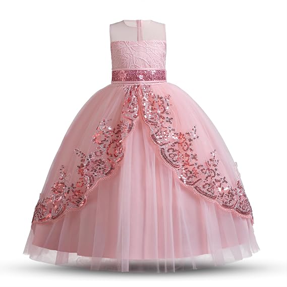 Nileafes Flower Girls Maxi Dress Bridesmaid Wedding Pageant Party Gown 4-14 Age
