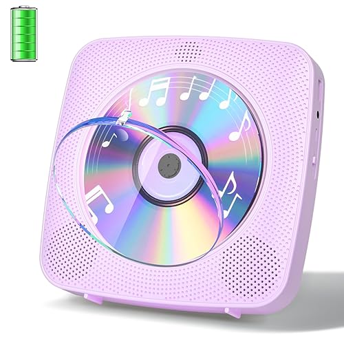 Gueray Reproductor de CD Portátil Bluetooth 1800mah Reproductor de CD Adecuado para Reproductores de CD Domésticos con Altavoces Dobles, Radio FM, Remoto, Puerto de Auriculares USB AUX (Púrpura) - Púrpura