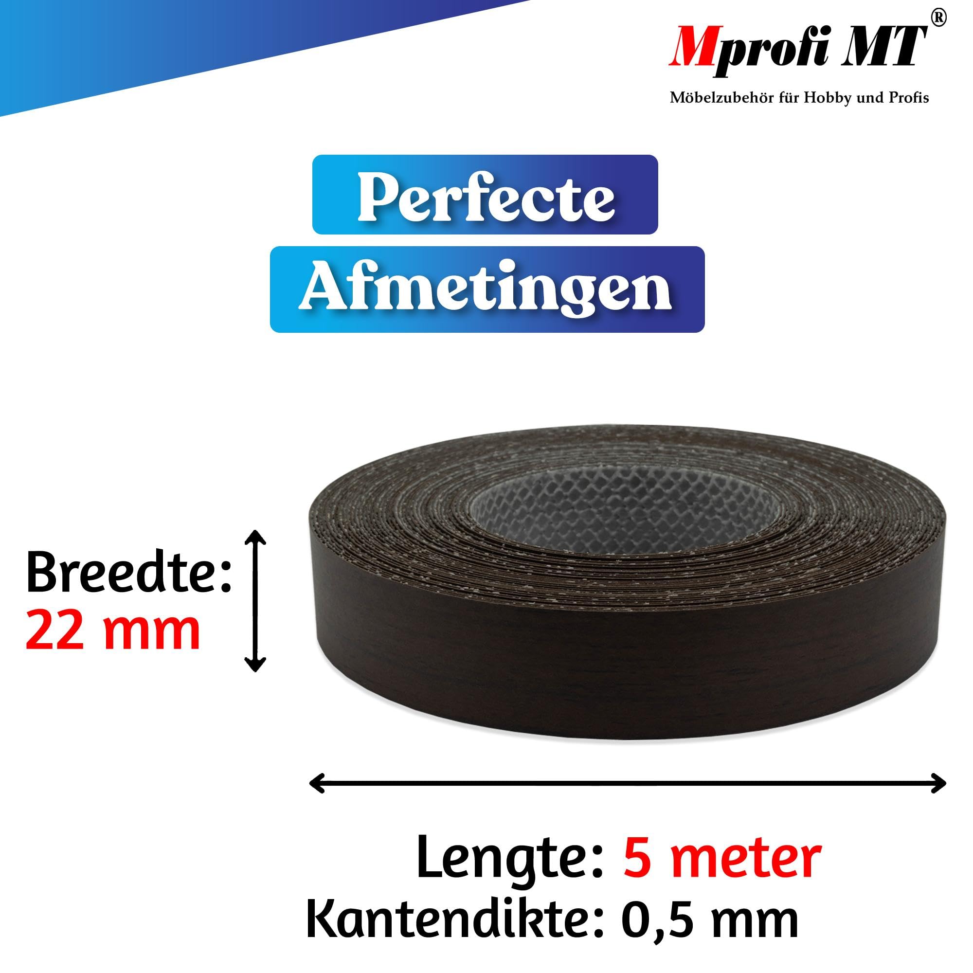 Mprofi MT® - Melamine Kantenband en Adhesieve Strijkrand | 22mm x 20m | Platina | Eenvoudig Aan Te Brengen | Randbeschermer voor Planken, Meubels en Panelen | Duurzaam | Dikte 0,50mm