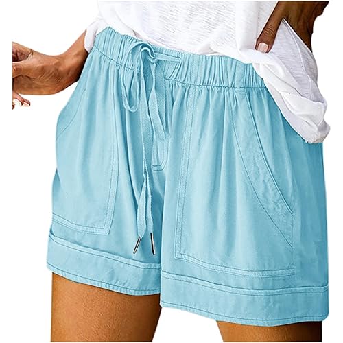 2024 Shorts for Women Casual Comfy Drawsting Elastic Waist Shorts Summer Beach Shorts with Pockets Vacation Lounge Clothes