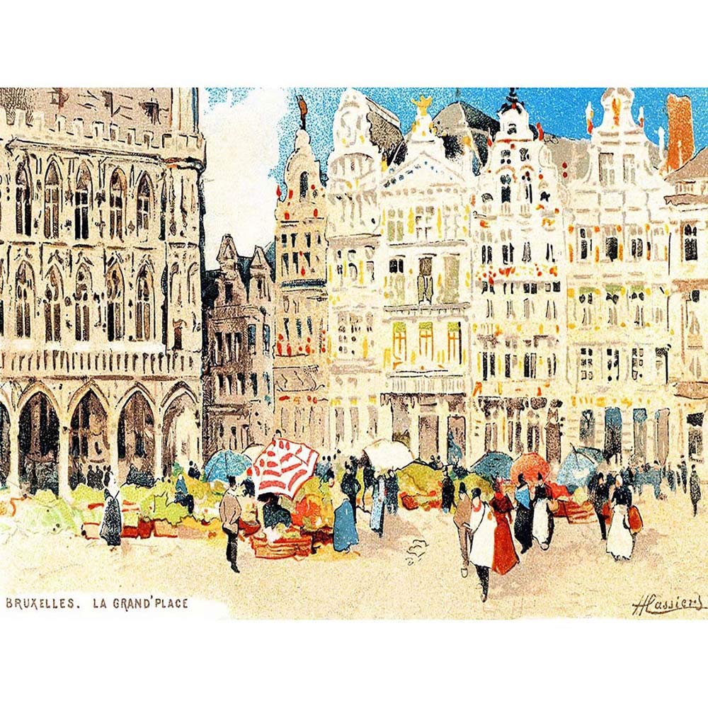 Wee Blue Coo Painting Postcard La Grand Place Brussels Henri Cassiers Belgium Art Print Poster Wall Decor 12X16 Inch