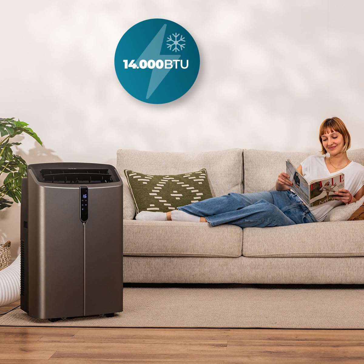 Cecotec Climatiseur Portable avec Pompe à Chaleur et Wi-Fi ForceClima 14800 Nux Heating Connected. 14000 BTU, Télécommande, Écran LED, 5 Modes, 3 Vitesses, Minuterie, Couverture 30-35 m²