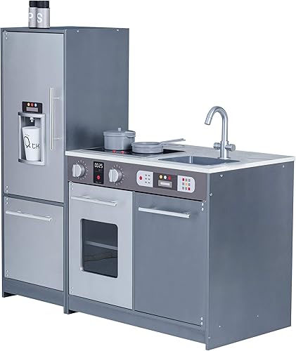 Teamson Kids Little Chef Milano - Juego de cocina clásico para niños, con 10 accesorios, color gris