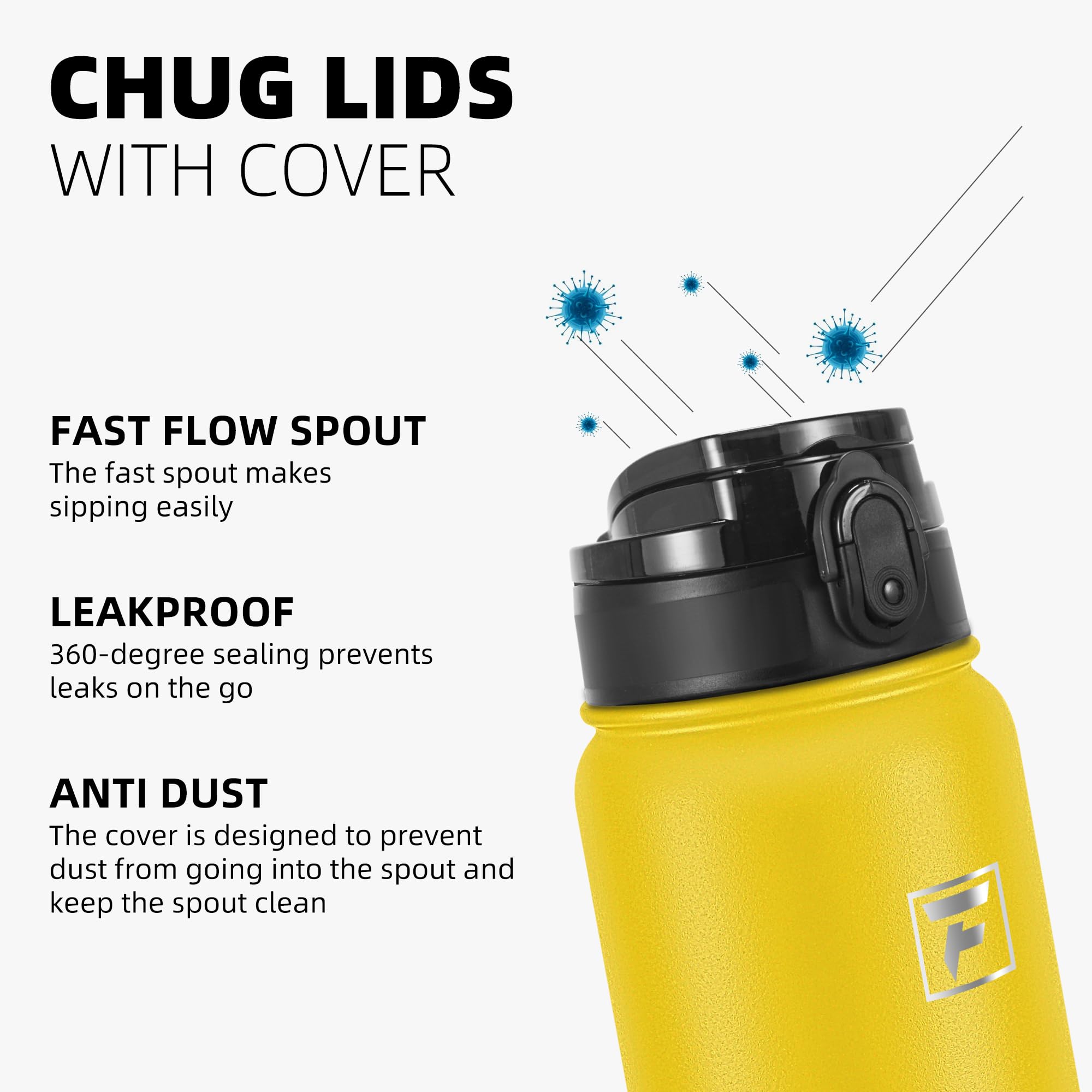Fanhaw 1.2 L Insulated Stainless Steel Water Bottle with 1 Lid (Chug Lid) - for Kids Women, Men, Yellow, 1183 ml - Image 4