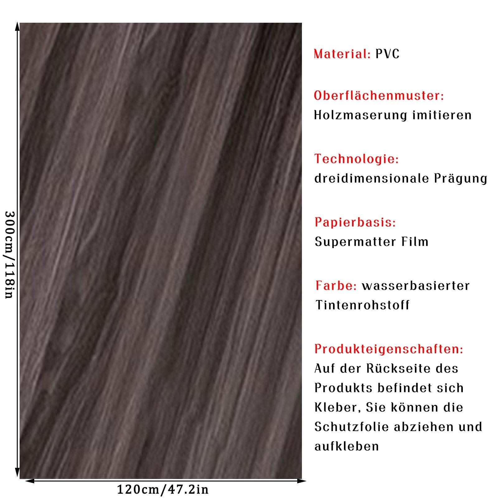 Carta adesiva effetto legno marrone, Pellicola autoadesiva effetto legno multicolore, diverse misure(Option 20,120x300cm(WxL))