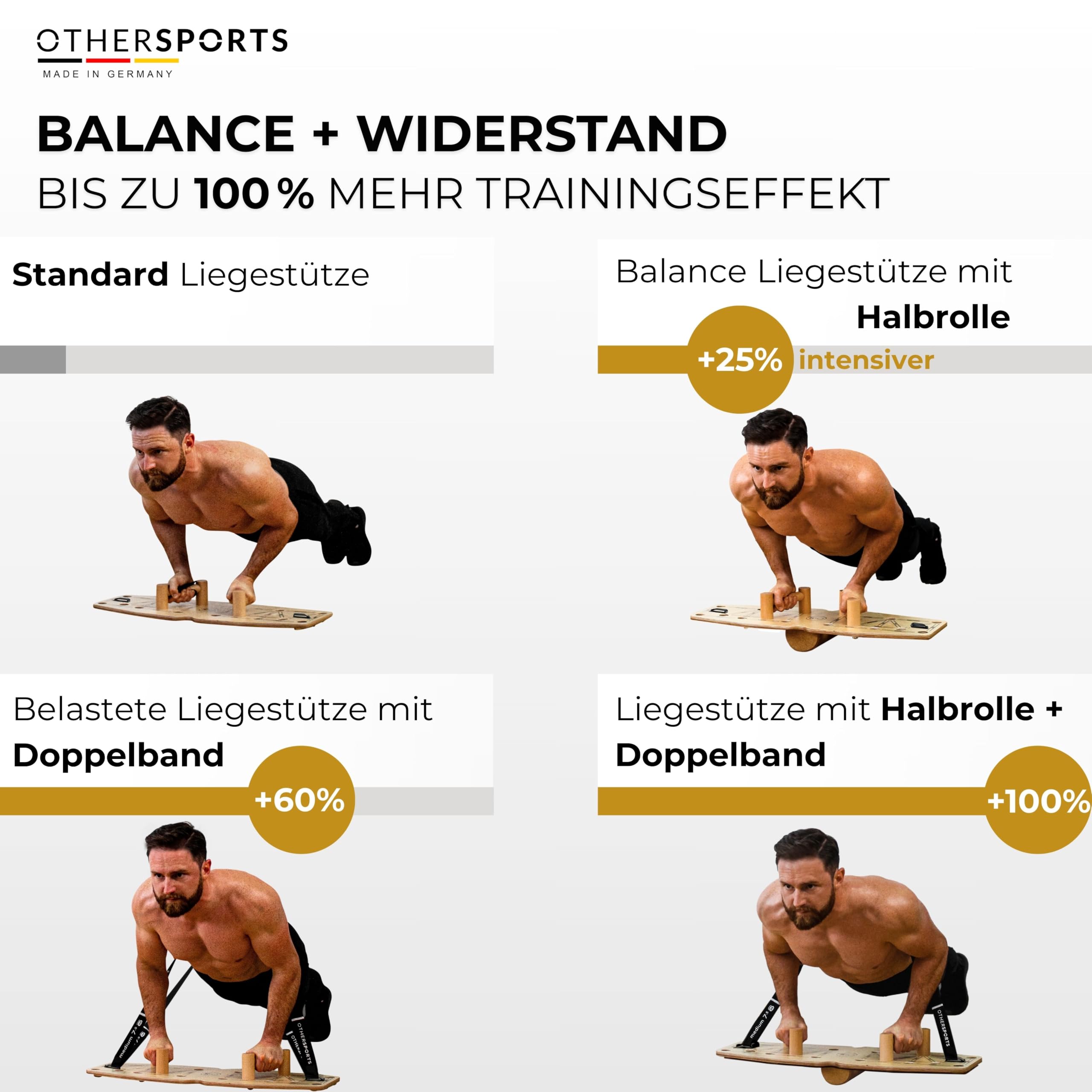 Liegestütze Brett Pro 3 – Maximal effektives Brusttraining mit Balance + Widerstandsfunktion – Push up Board Holz – Brust Trainingsgerät