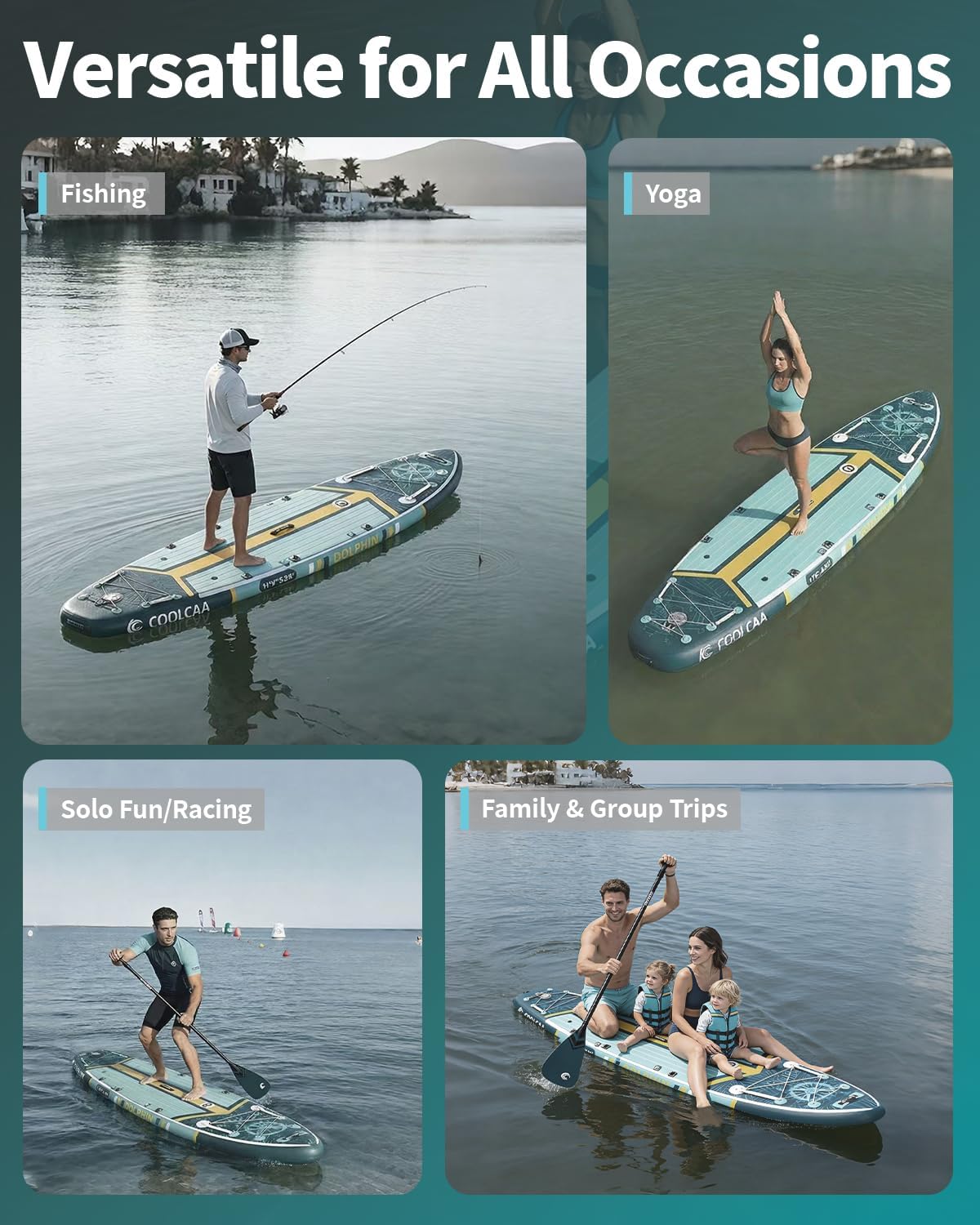 COOLCAA Dolphin Inflatable Paddle Board, Extra Wide & Stable SUP for Family and Beginners, Versatile for Water Activities, with Complete Accessories & Backpack