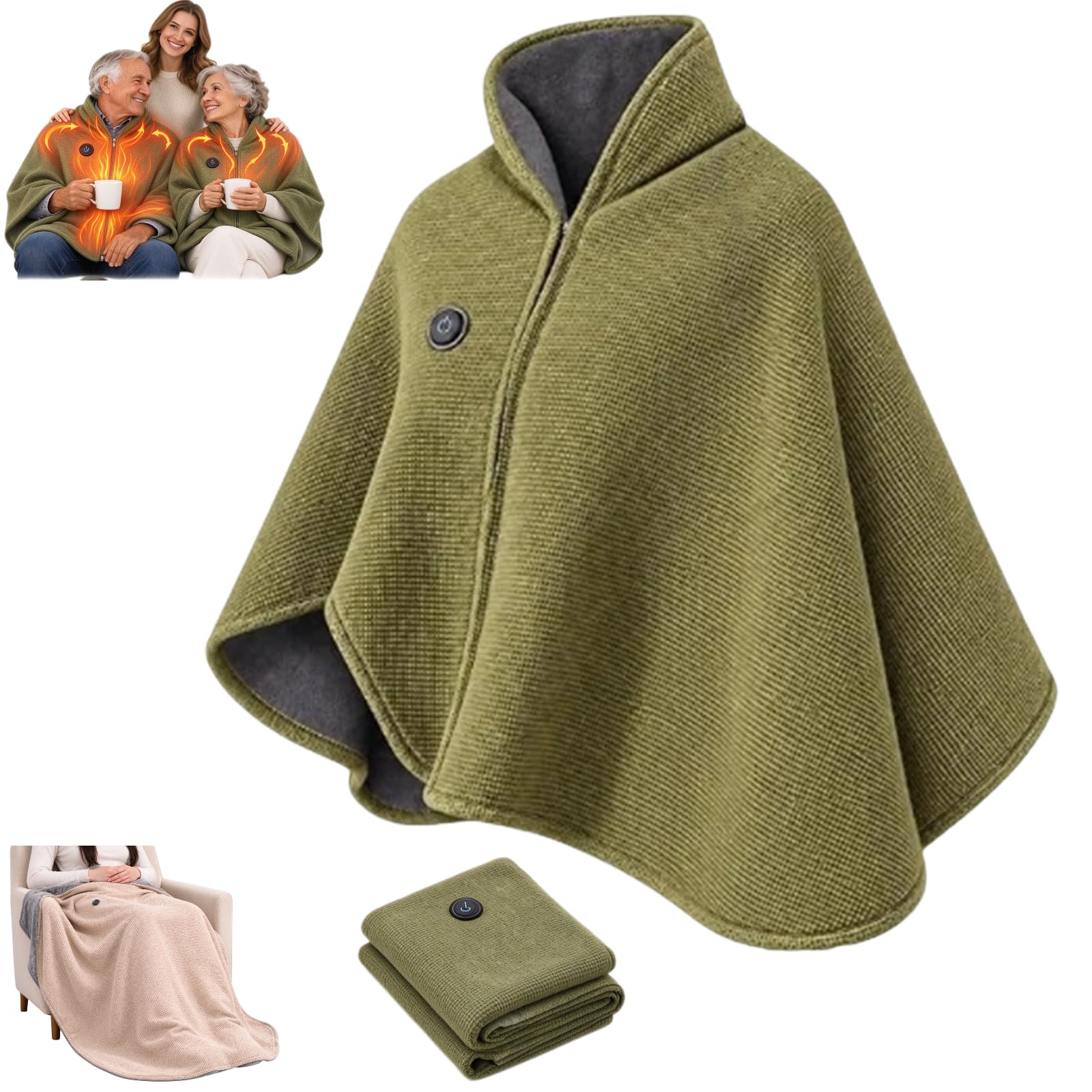 Heated Shawl Wearable Electric Blanket Zipper Heated Blanket Throw Cordless