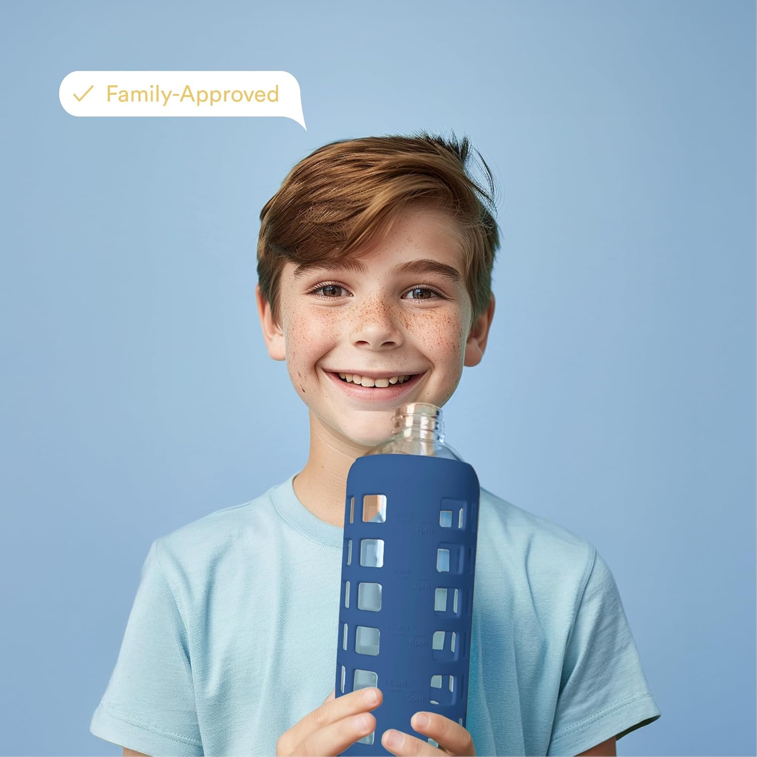 purifyou 40oz / 32oz / 22oz / 12oz Borosilicate Glass Water Bottle with Time & Volume Markers, Silicone Sleeve, Stainless Steel Lid | Reusable Glass Bottle for Water & Juice (22oz Chinese Porcelain) - Image 6