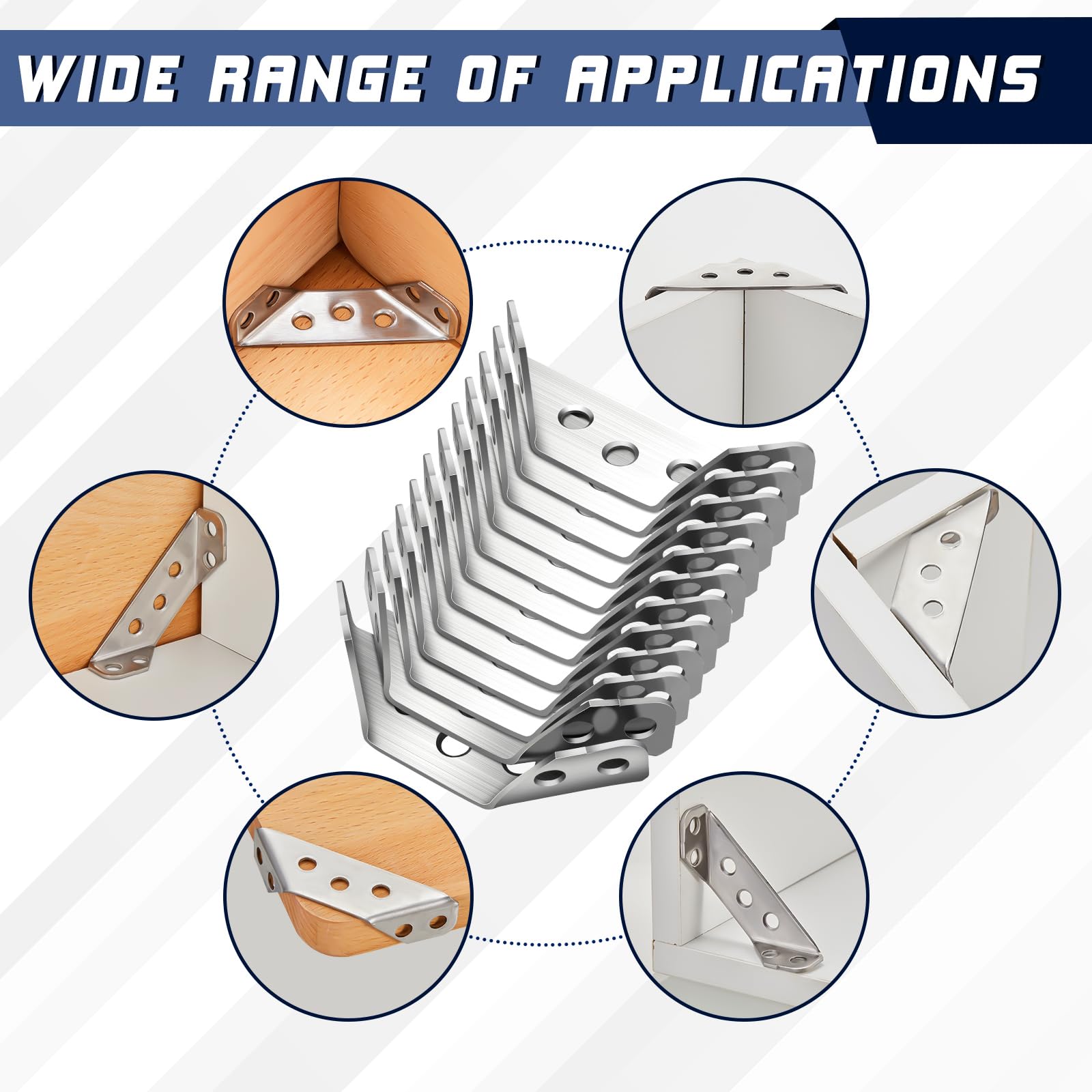 Yaocom 80 piezas de soporte de esquina triangular multifunción de acero inoxidable universal para muebles, soporte de esquina en ángulo con tornillos, conector de fijación de ángulo, marco de soporte