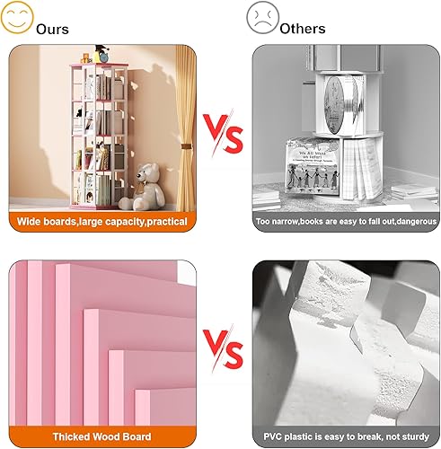 Miniatura 6 de Estantería giratoria, estantería de esquina giratoria de madera 360, estantería estrecha de 4 niveles, estante organizador giratorio de