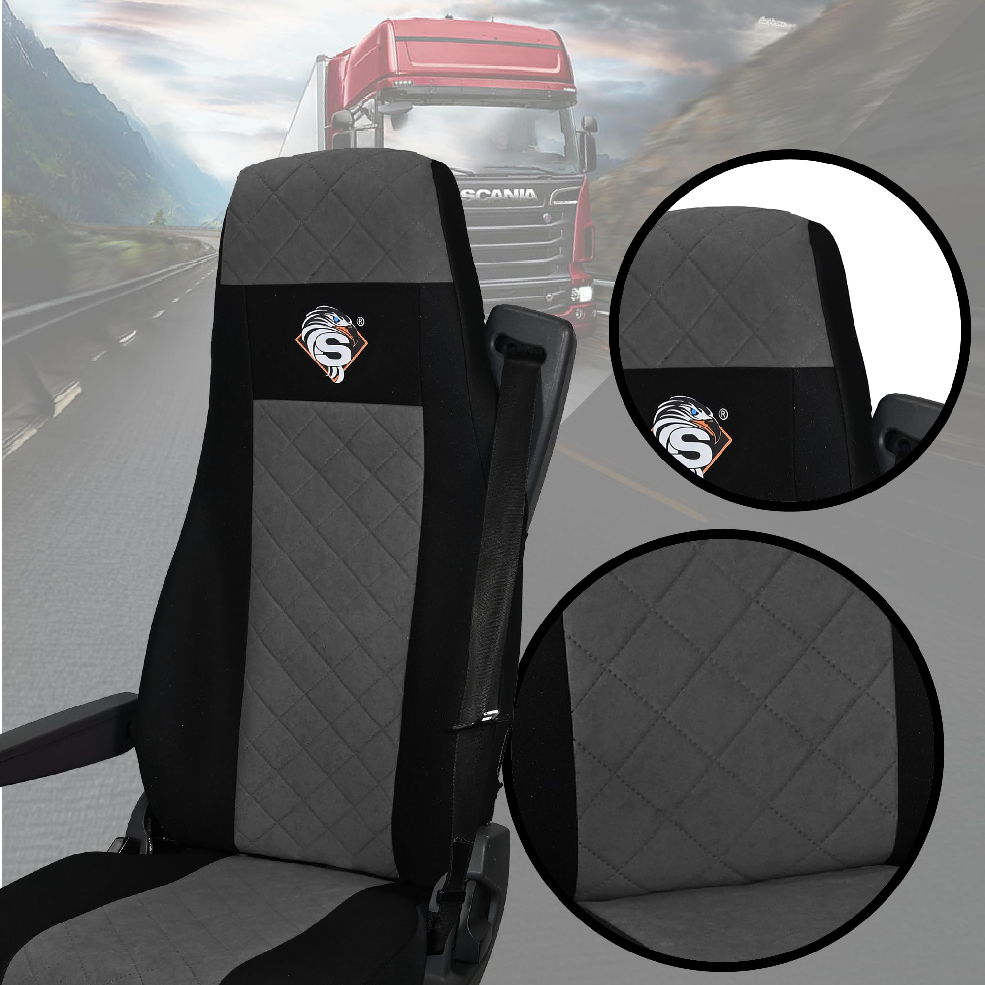 SABA Coprisedile per SCANIA Serie R dal 2004, 1+1, sedili vari, 1 cintura di sicurezza, sedile conducente BASE - CONFIGURAZIONE A Grigio Accessori di Protezione per Sedili di Camion