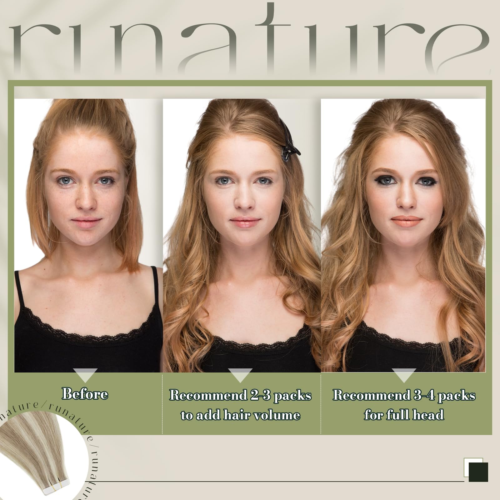 RUNATURE 18 Inch Tape in Hair Extensions Human Hair Blonde Tape Hair Extensions Invisible Tape in Hair Highlight Brown to Blonde Tape Hair 20pcs 50g #p8/60 - Image 2