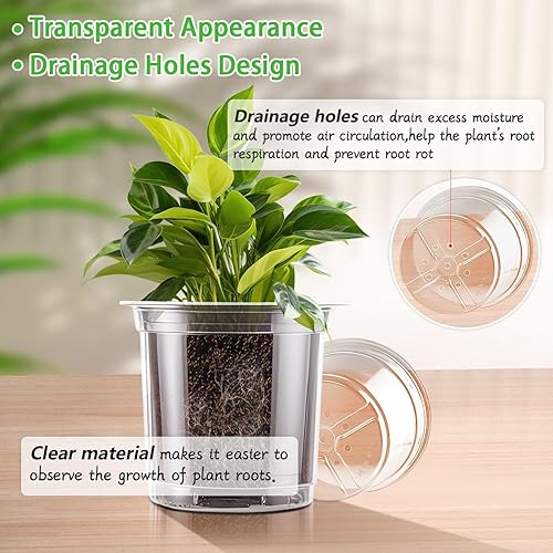 Vista 10 de SupKing Macetas transparentes para vivero de 5/4/3.5 pulgadas, maceta de plástico con agujeros de drenaje para trasplante de suculentas, esquejes