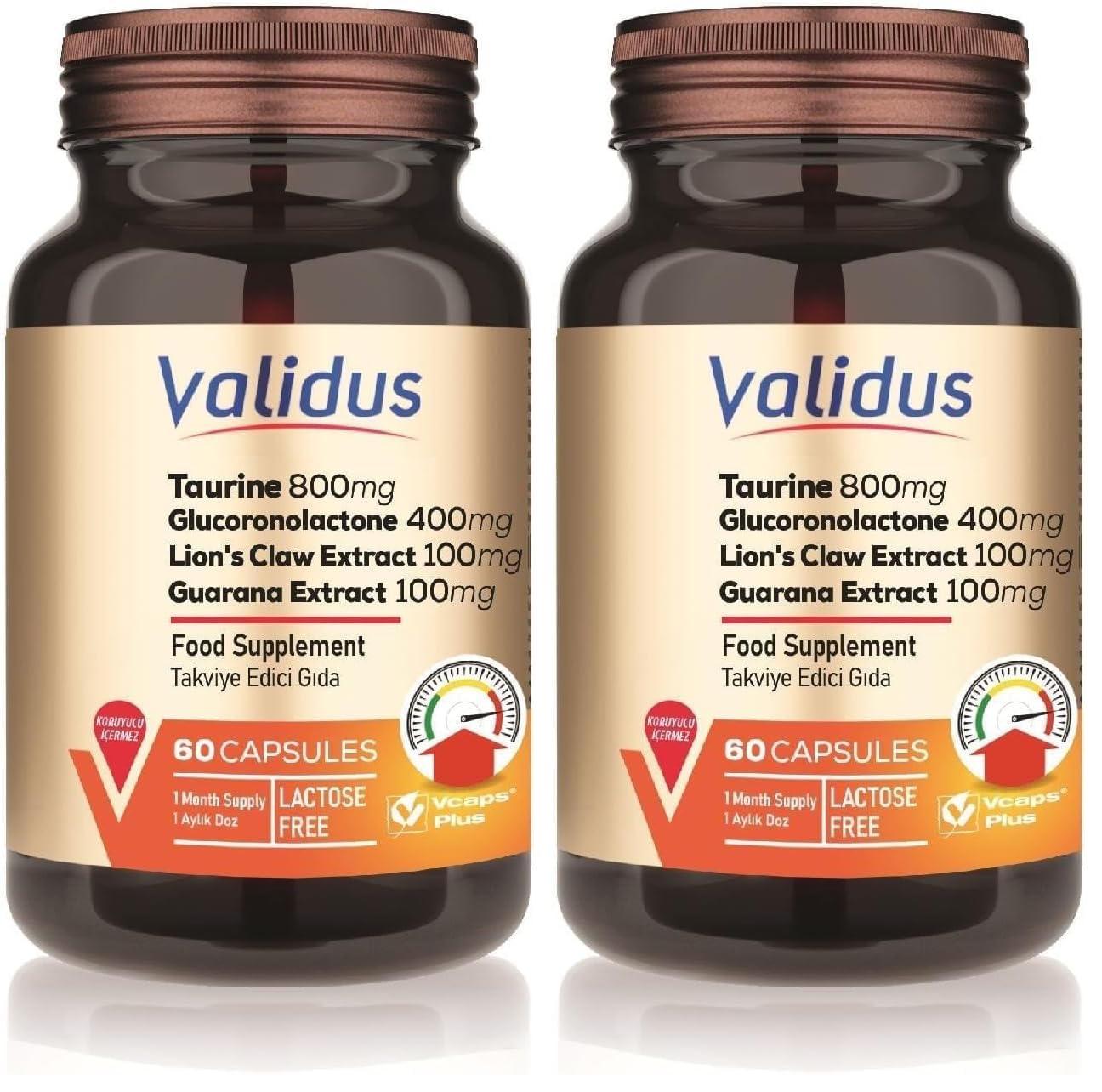 Validus Taurine Glucoronolactone Lion's Claw Extract Guarana Extract 60 Capsules (2 paketi)