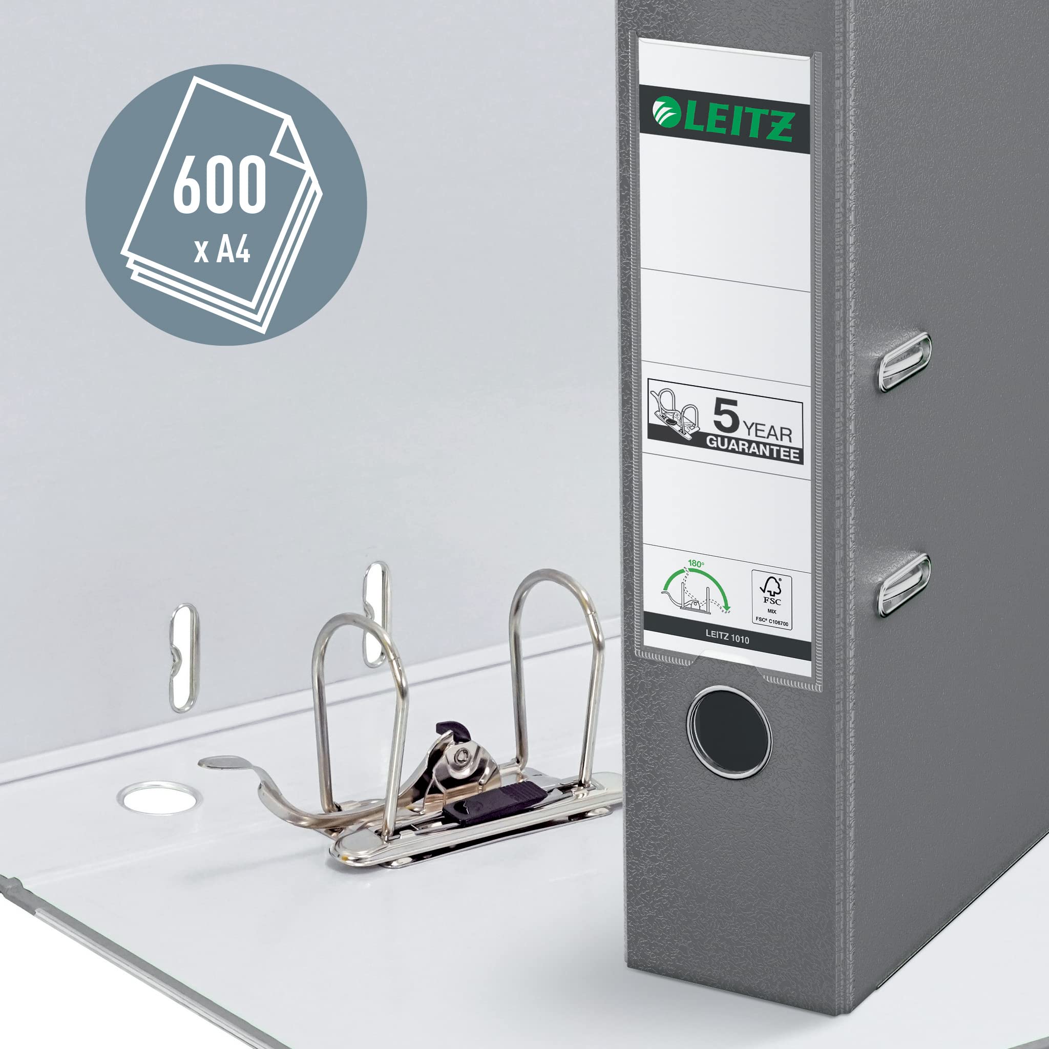 LEITZ Lever Arch File PP A4 80mm Grey