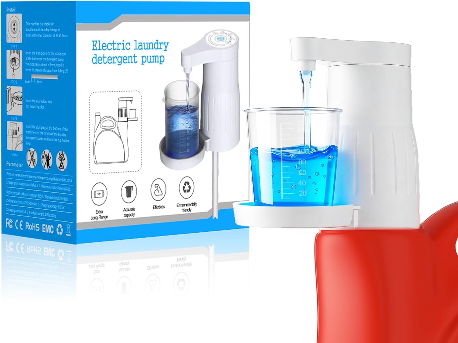 Electric Laundry Detergent Pump with Graduated Cup, Smart Laundry Detergent Dispenser,Rechargeable Detergent Dispenser, Provide Convenience for Laundry Room Organization
