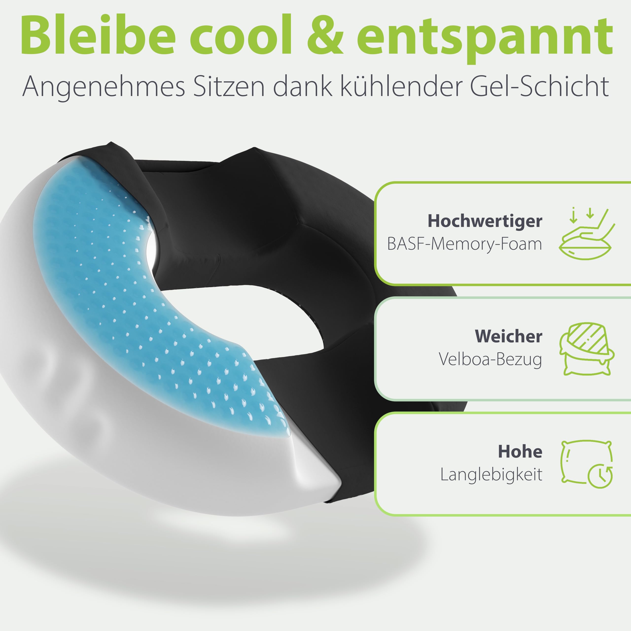 feela.® Orthopädisches Sitzring [3 Härtegrade] – Hämorrhoiden Sitzkissen mit Loch – nach OP & Geburt – Sitzring Steißbein Entlastung, Hämorriden Kissen, Sitzdonut – lindert Schmerzen (Hart)